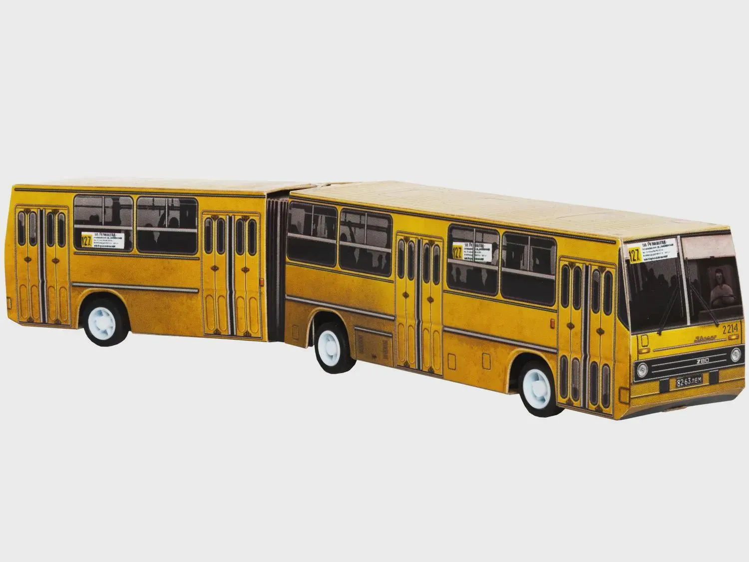 HO 1:87 Yellow Articulated Bus Model Kit – Accordion City Bus 3D Paper Puzzle with Inertia Wheels - image 5