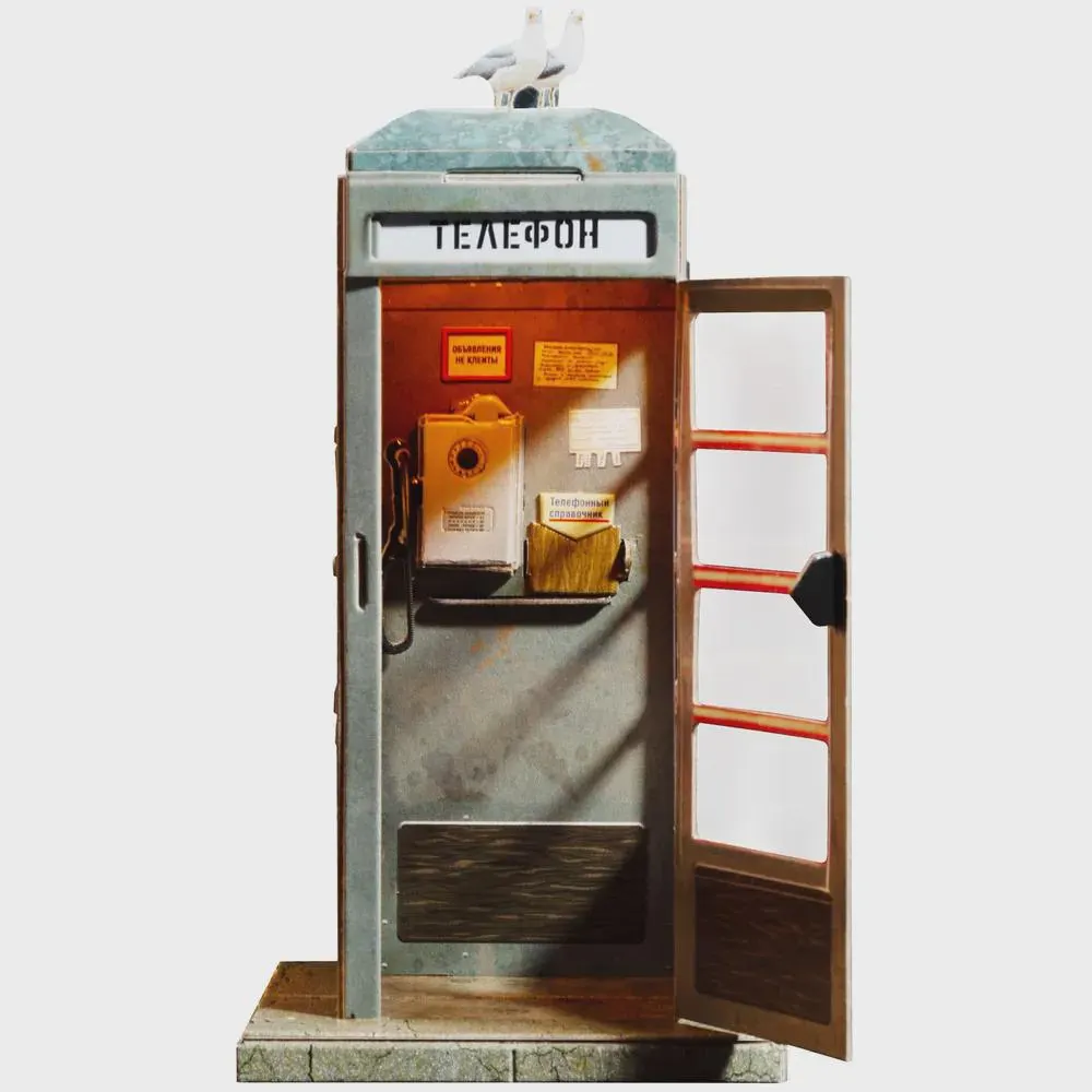 Soviet Phone Booth DIY Paper Model Kit 3D USSR Puzzle with LED Light and Birds – Retro Russian Miniature Diorama for Collectors & Hobbyists - image 4