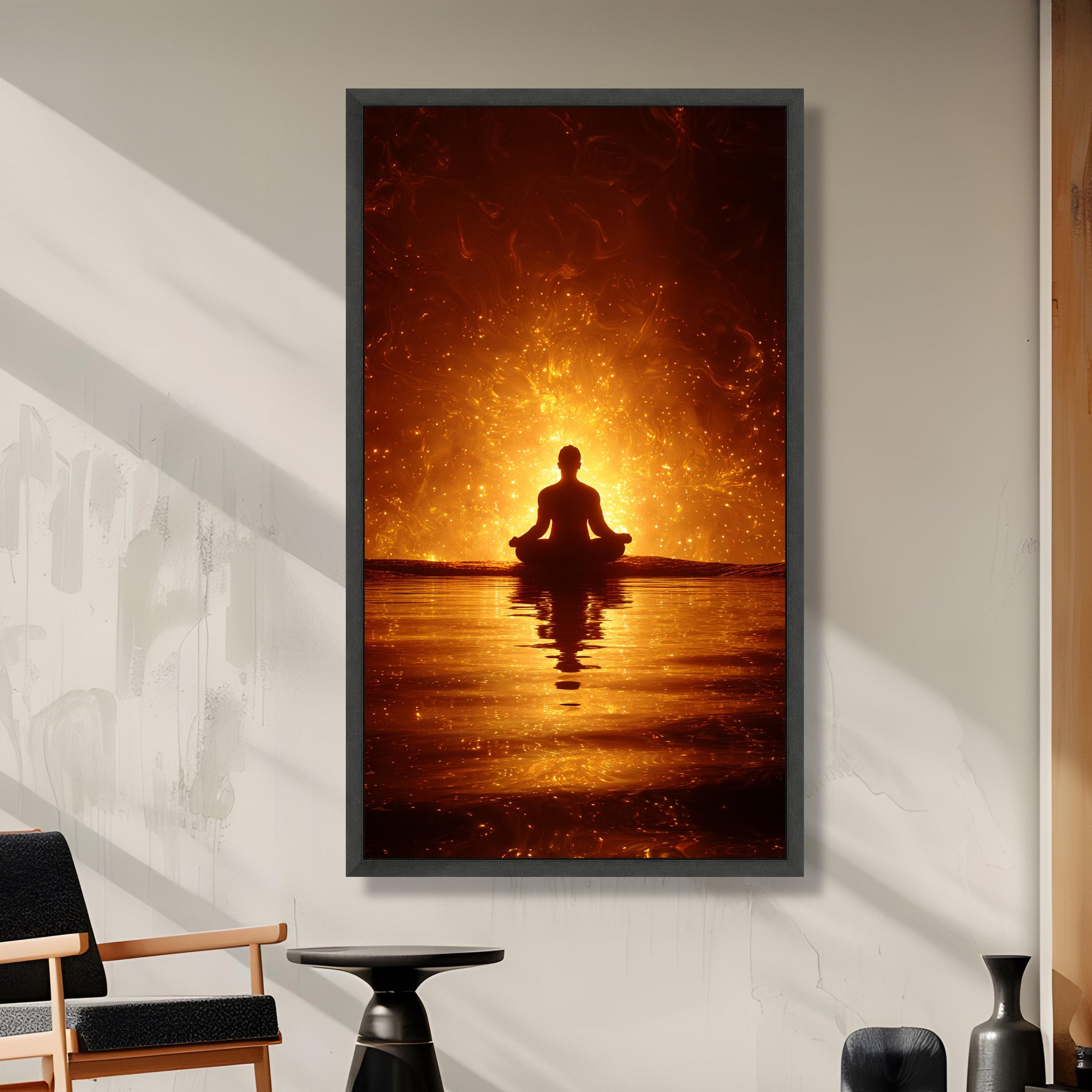 Illuminated Meditation Silhouette Canvas, Spiritual Glow Wall Art, Zen Serenity Reflection, Yoga Pose Decoration, Tranquil Atmosphere Canvas - image 4