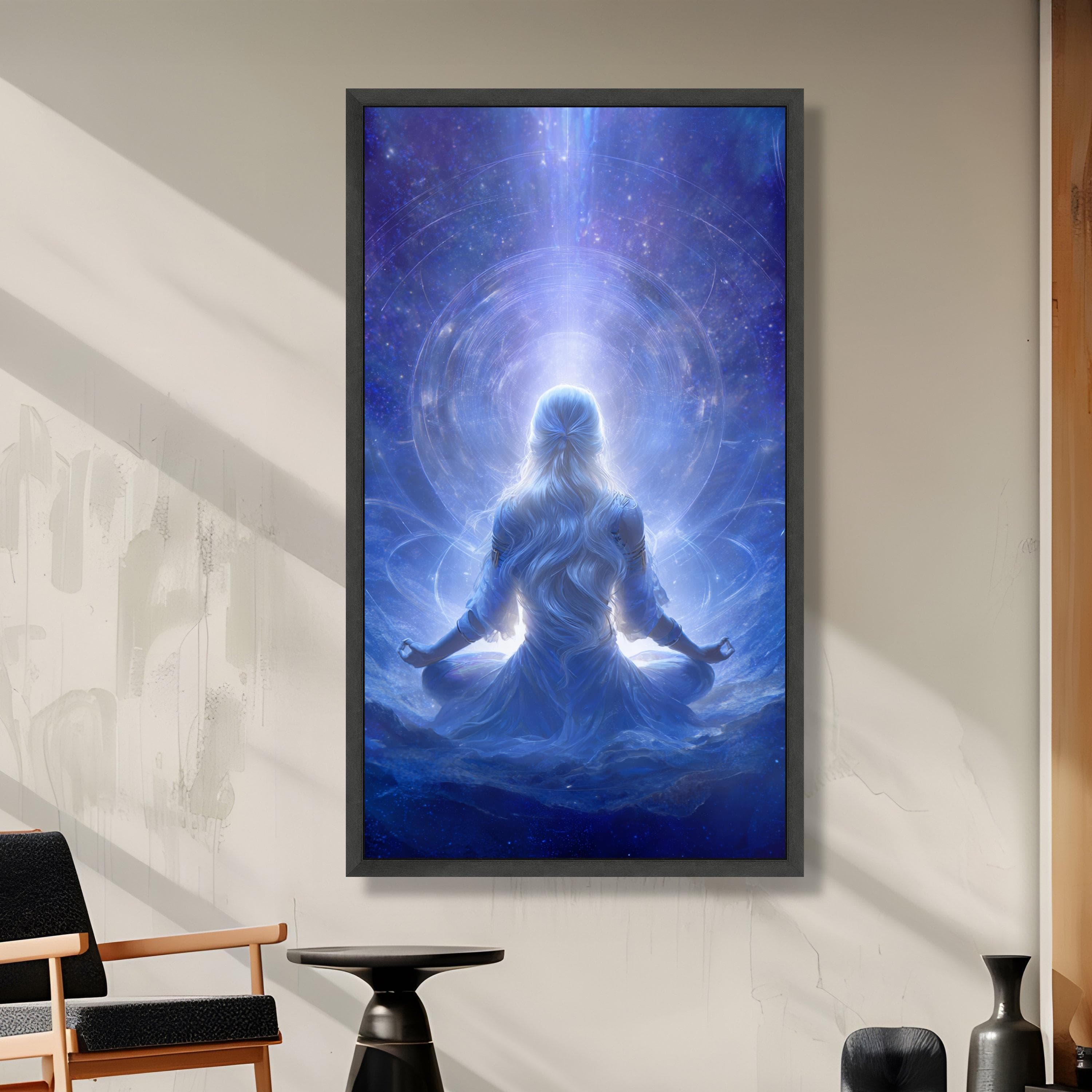 Mystic Meditation, Woman in Blue Light Canvas, Spiritual Wall Art, Cosmic Energy Canvas, Enlightenment Theme Decoration - image 4