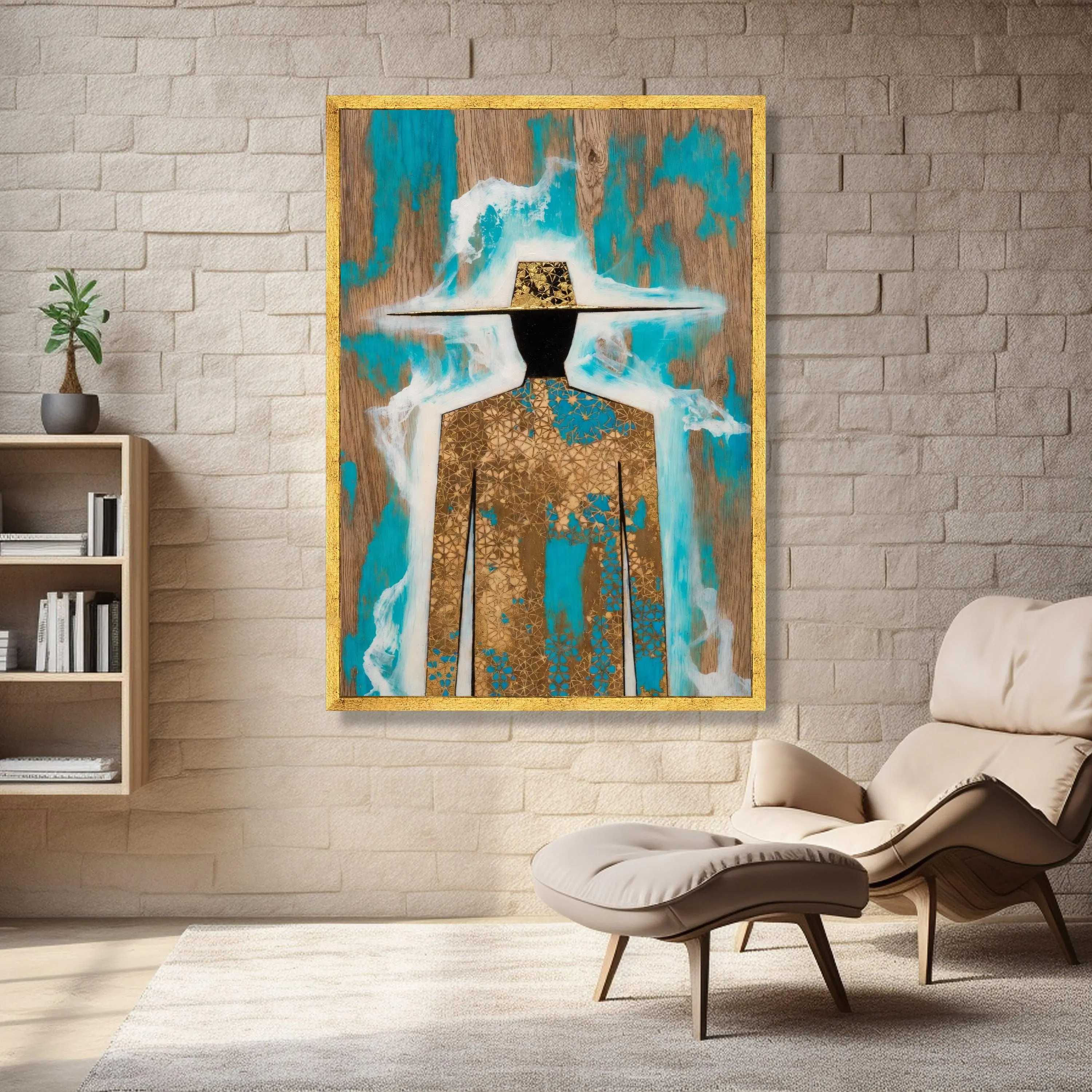 Abstract Cowboy Silhouette Canvas, Rustic Western Wall Art, Turquoise and Gold Decorative Canvas, Contemporary Farmhouse Decor, Ready to - image 3