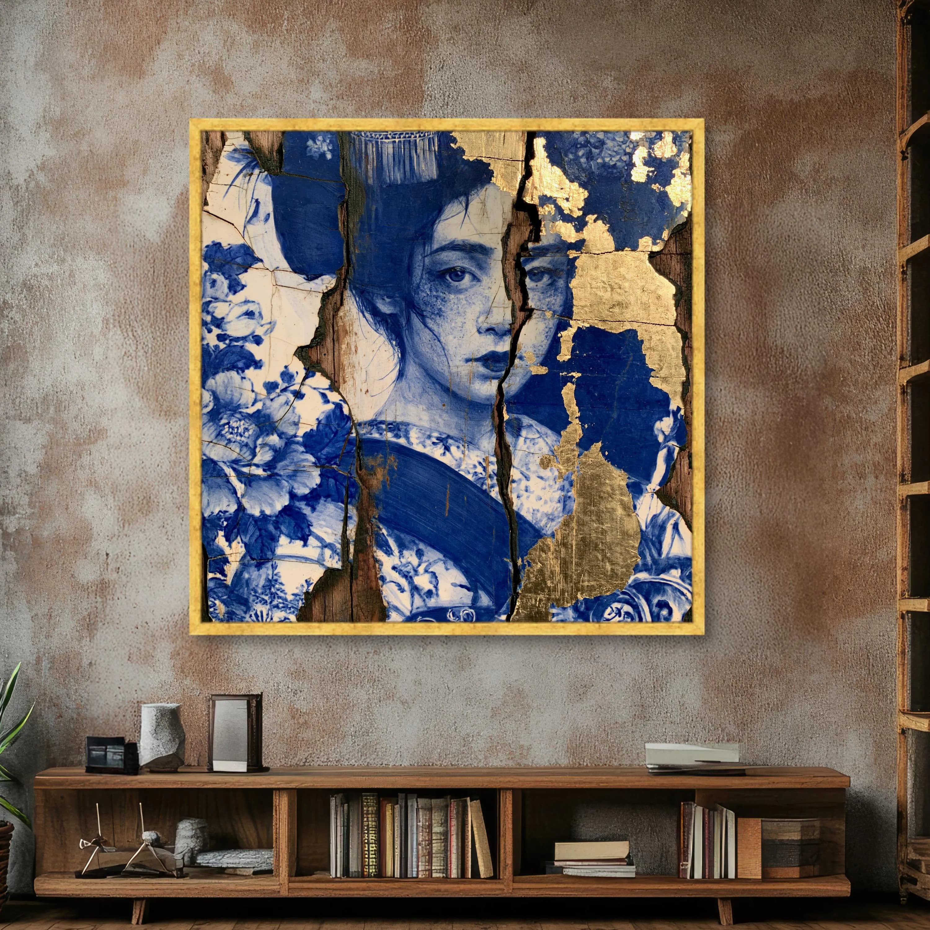 Elegant Blue Floral Canvas Print, Unique Wall Art Featuring Woman's Portrait, Modern Home Decor for Living Room or Bedroom - image 3
