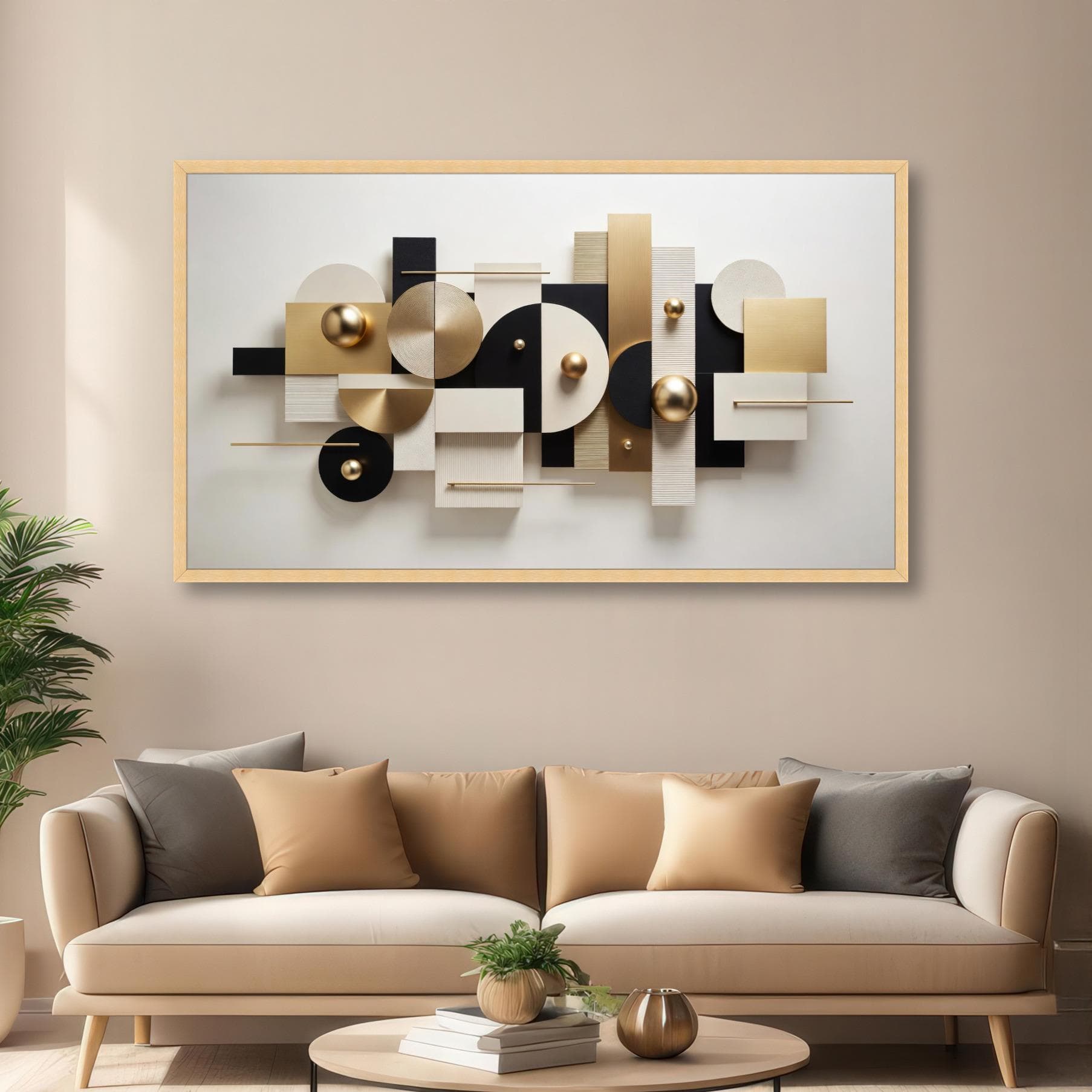 Geometric Abstract Wall Art, Black White Gold Mid Century Modern Decor, Bauhaus Style Print, Minimalist Canvas Art - image 5