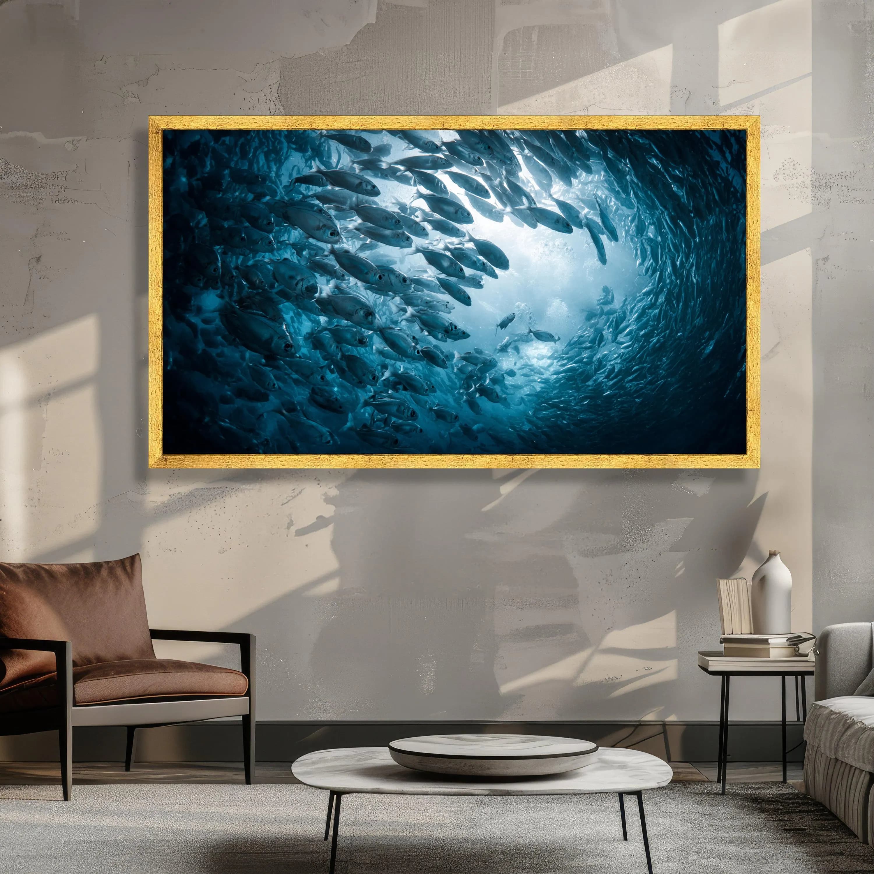 Underwater School of Fish Canvas, Ocean Life Wall Art, Marine Wildlife Canvas, Blue Sea Scene Decoration, Nautical Wall Art Print - image 3