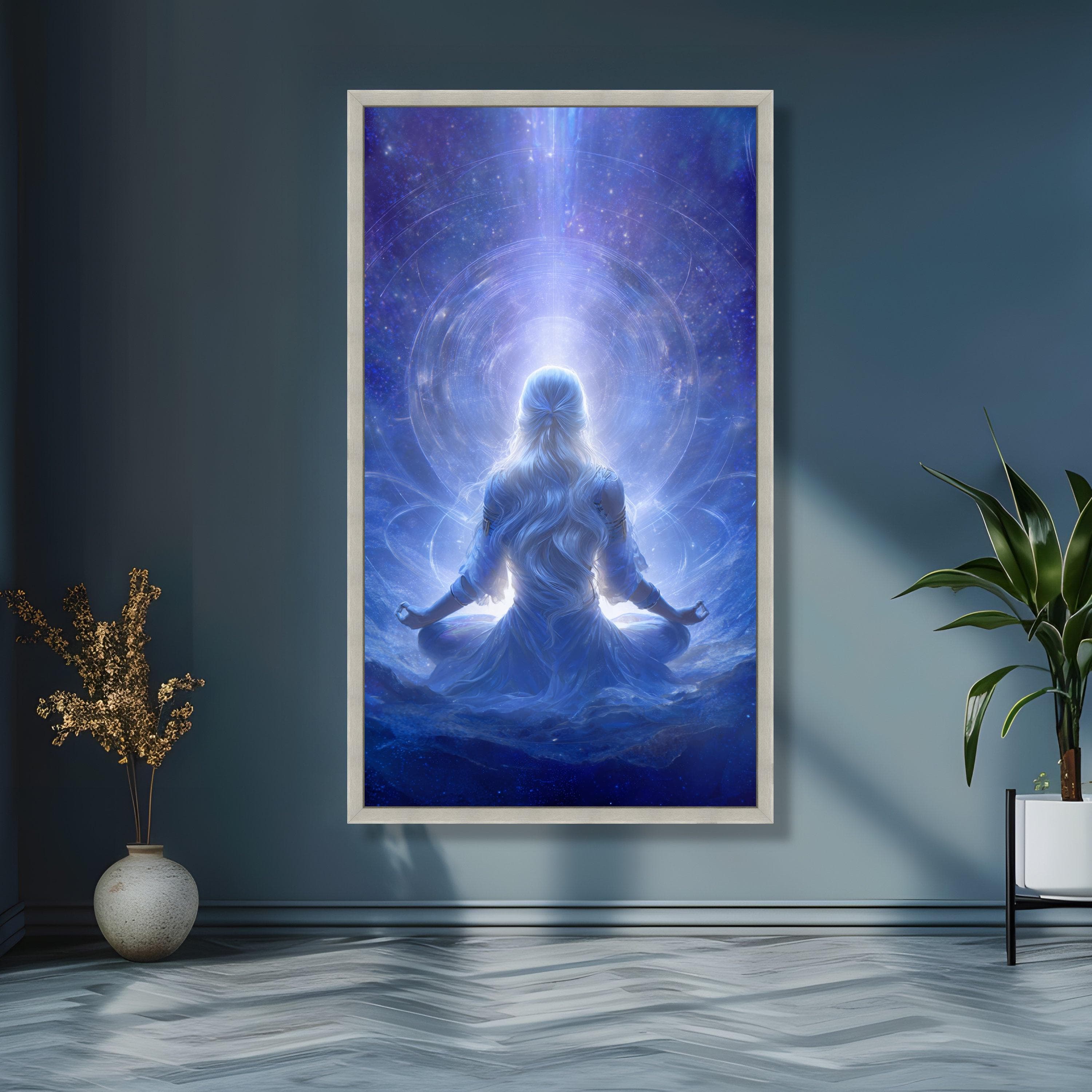 Mystic Meditation, Woman in Blue Light Canvas, Spiritual Wall Art, Cosmic Energy Canvas, Enlightenment Theme Decoration - image 5