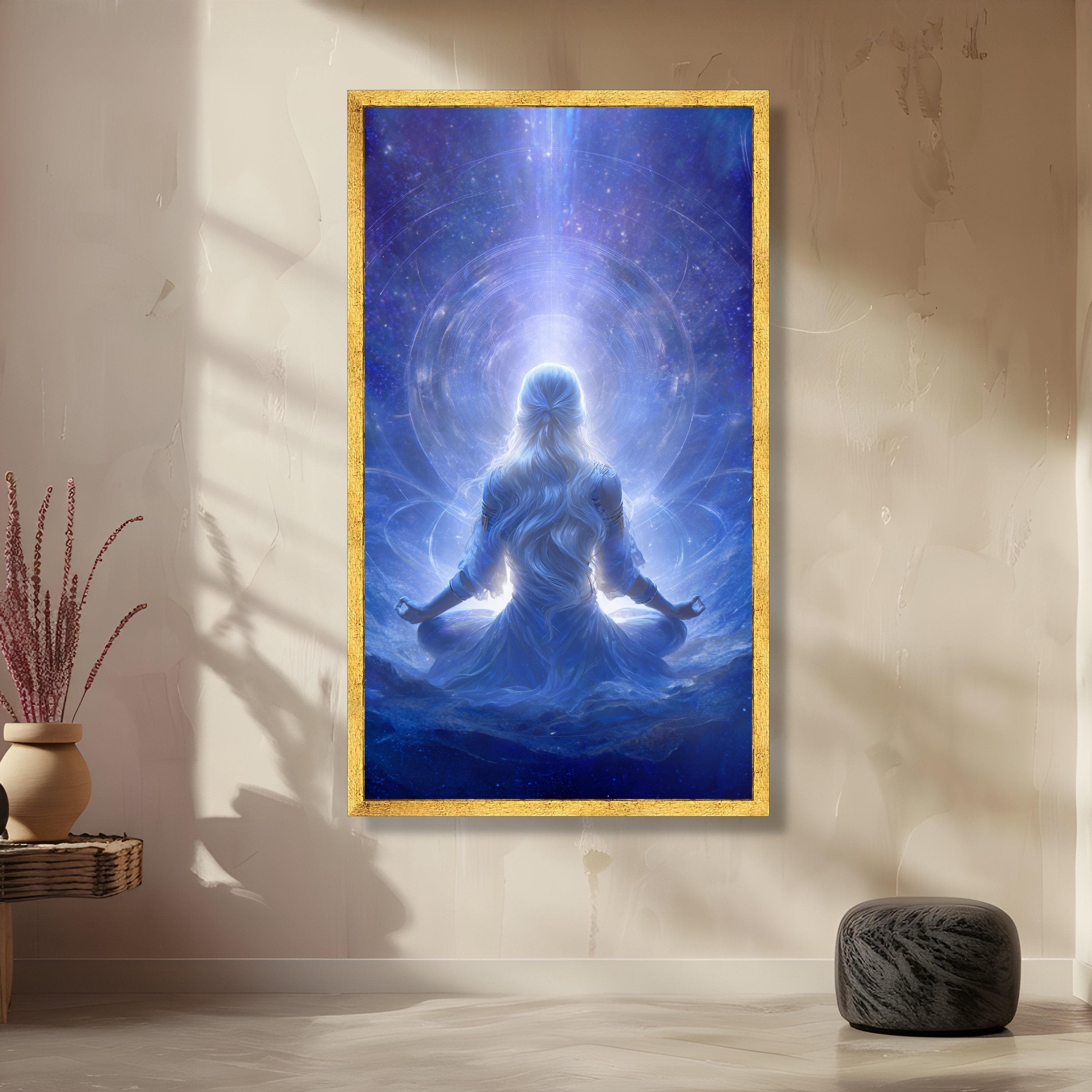Mystic Meditation, Woman in Blue Light Canvas, Spiritual Wall Art, Cosmic Energy Canvas, Enlightenment Theme Decoration - image 3