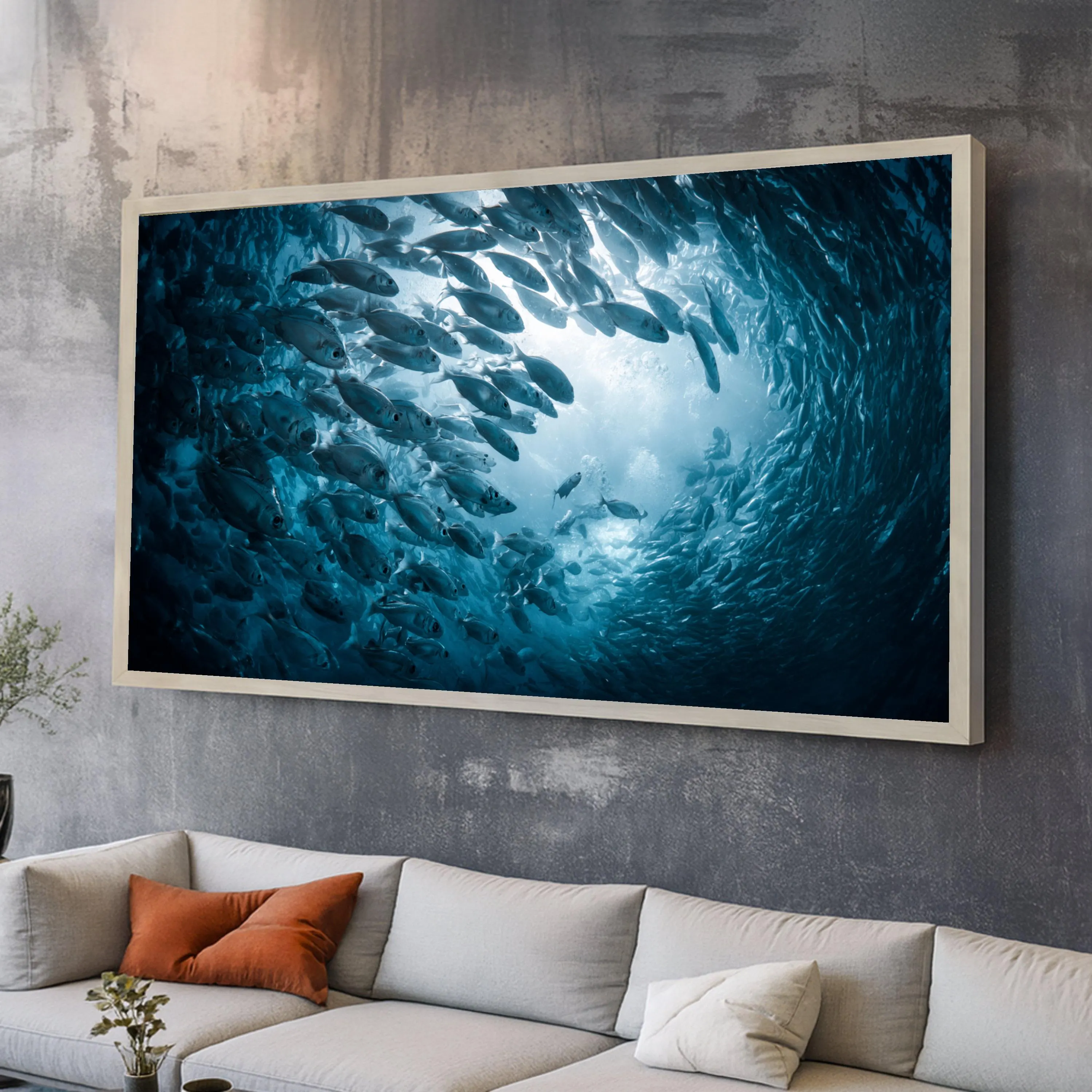 Underwater School of Fish Canvas, Ocean Life Wall Art, Marine Wildlife Canvas, Blue Sea Scene Decoration, Nautical Wall Art Print