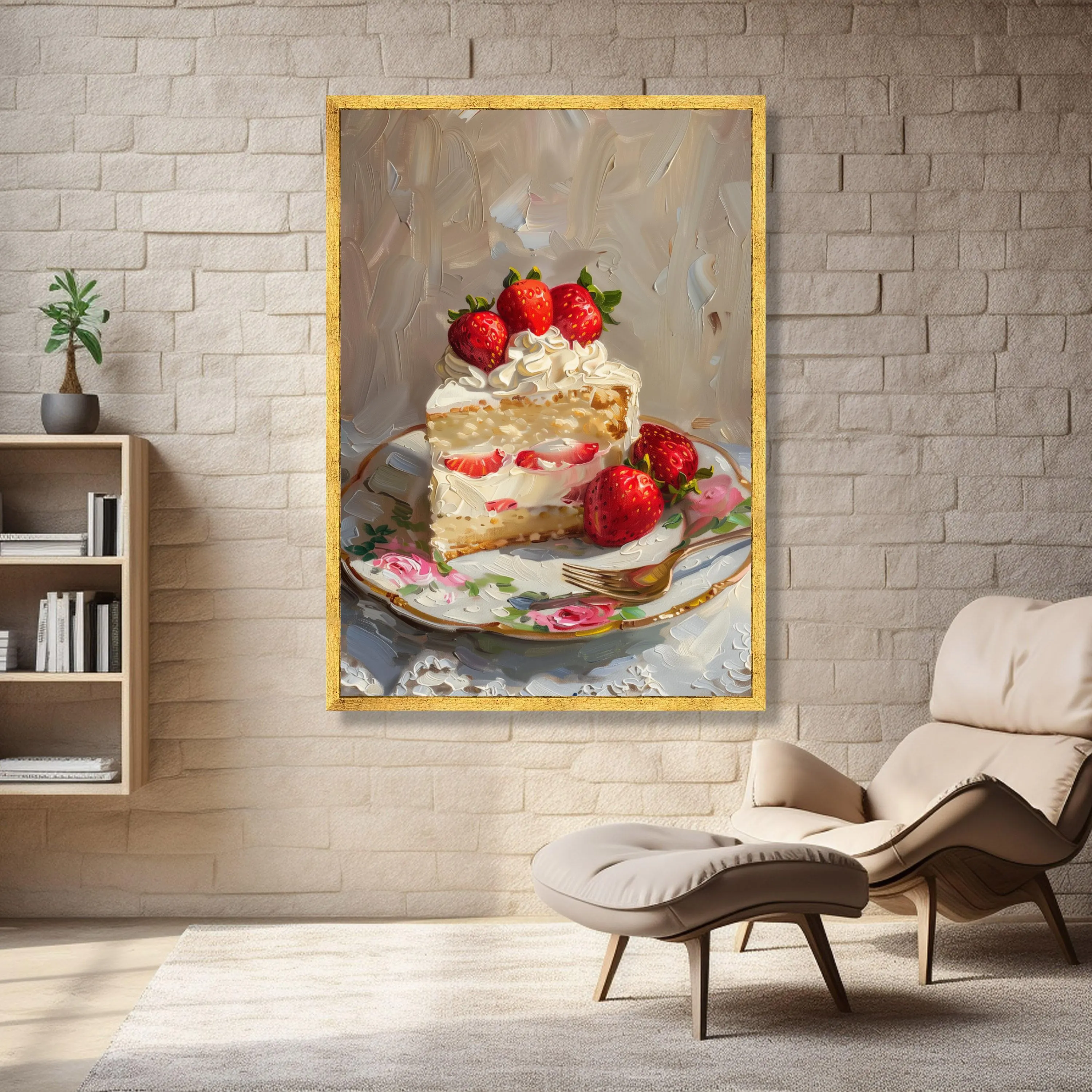 Strawberry Shortcake Canvas Wall Art, Whipped Cream Dessert Painting, Sweet Food Decor, Kitchen Wall Canvas, Gourmet Treat Artwork - image 3