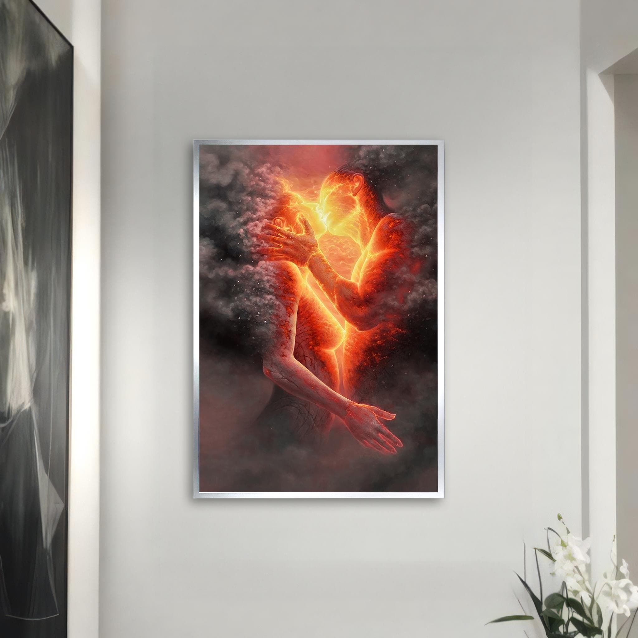 Fiery Embrace Canvas Art - Passionate Lovers Wall Art, Abstract Fire and Smoke, Romantic Modern Decor, Ready to Hang - image 5