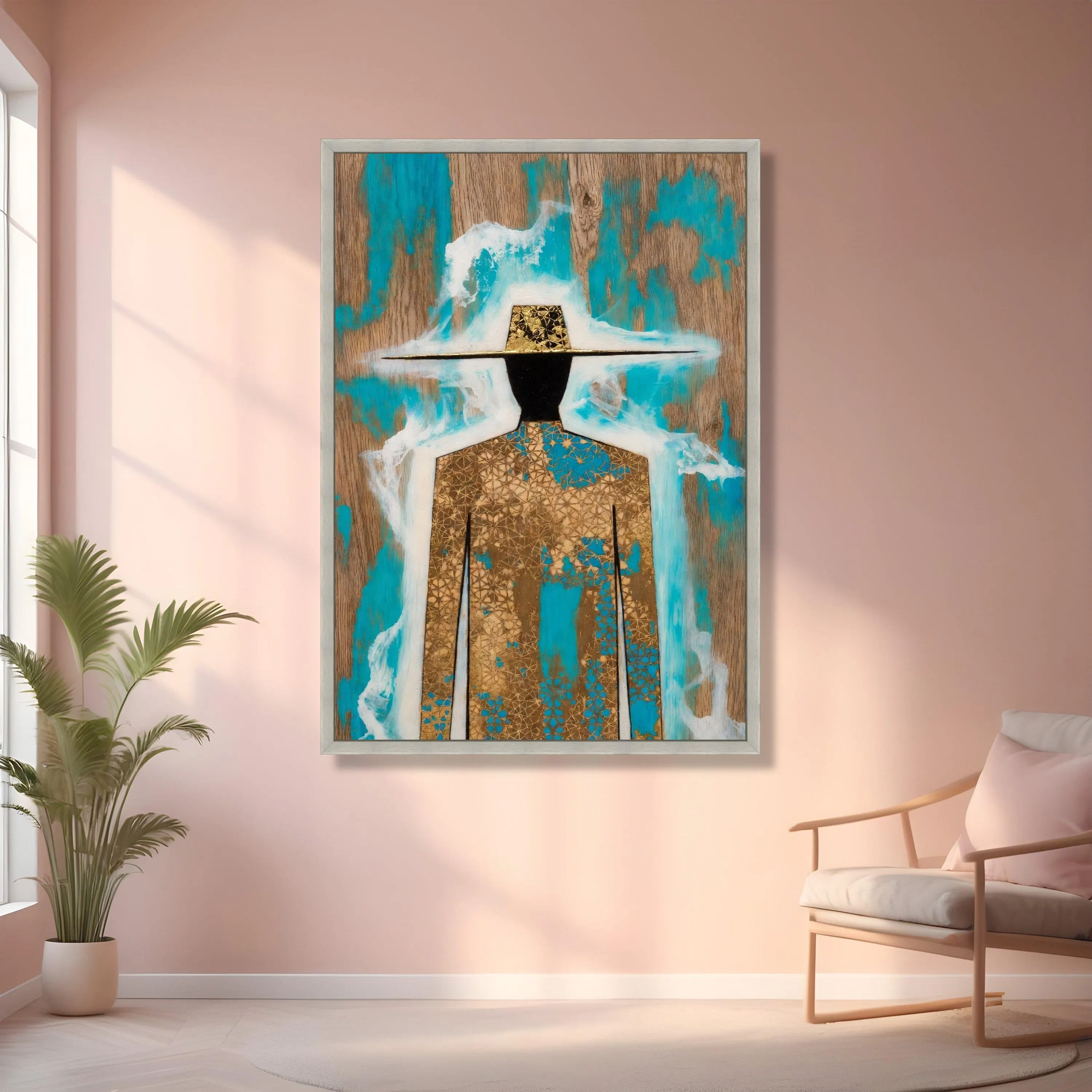 Abstract Cowboy Silhouette Canvas, Rustic Western Wall Art, Turquoise and Gold Decorative Canvas, Contemporary Farmhouse Decor, Ready to - image 5