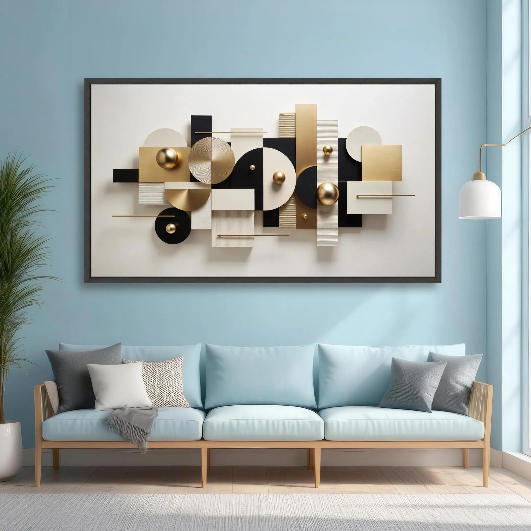 Geometric Abstract Wall Art, Black White Gold Mid Century Modern Decor, Bauhaus Style Print, Minimalist Canvas Art - image 4