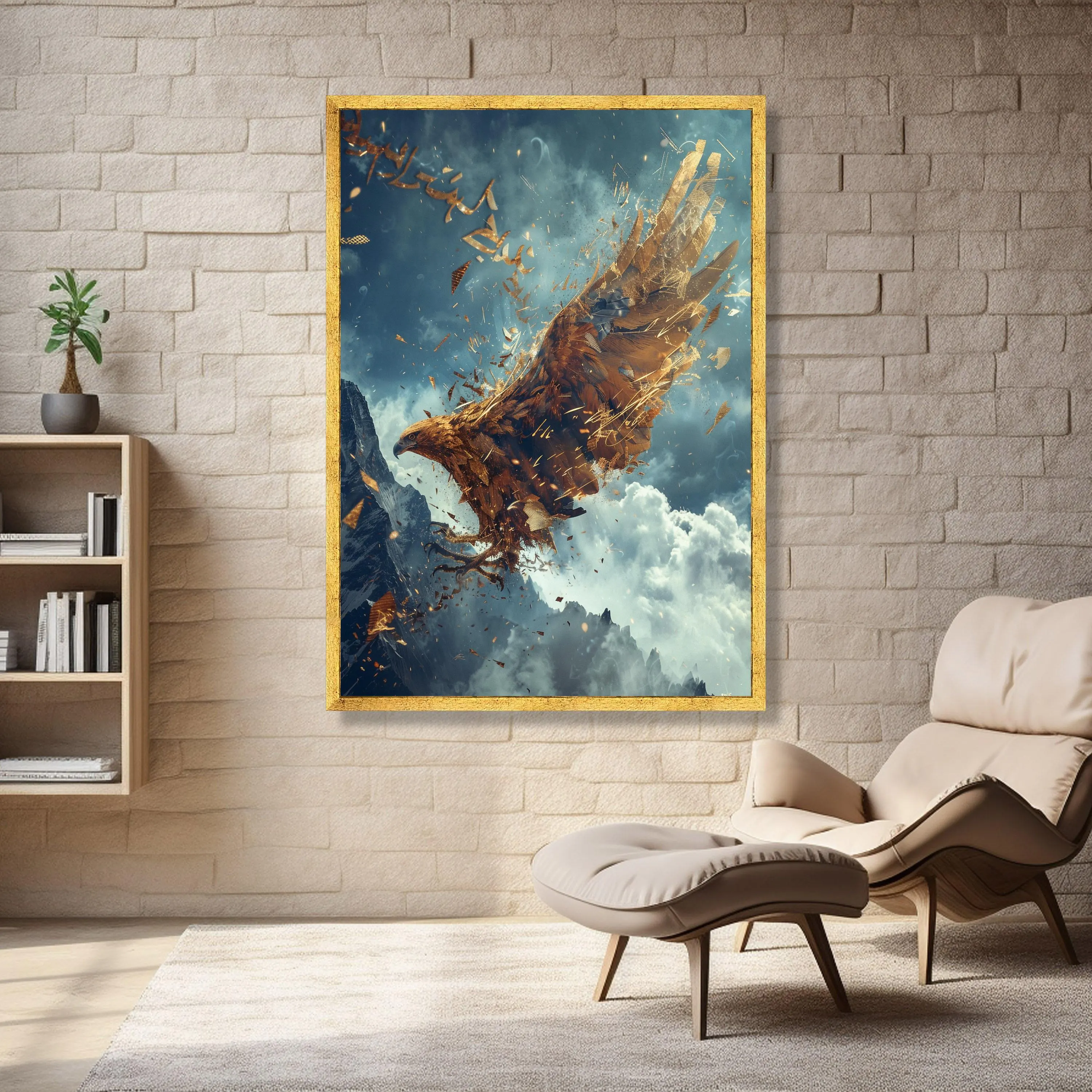 Majestic Golden Eagle Canvas Wall Art, Abstract Flying Bird, Mountain Sky Landscape, Nature Wildlife Canvas Decoration, Ready to Hang - image 3