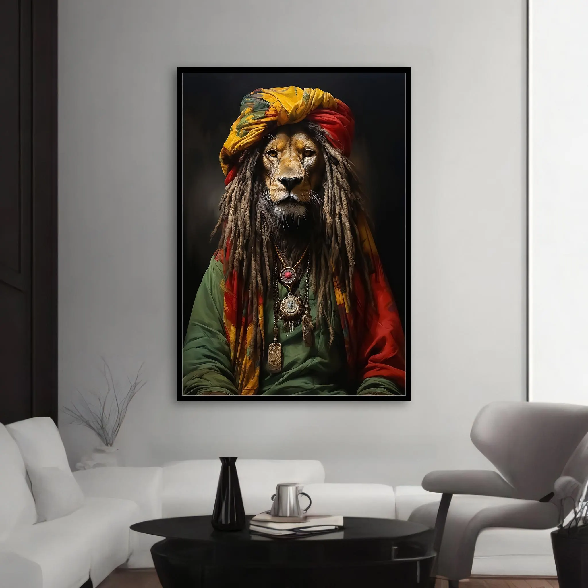 Regal Lion in Vibrant Rasta Attire Canvas Painting: An Inspirational Gift for Art Collectors - image 3