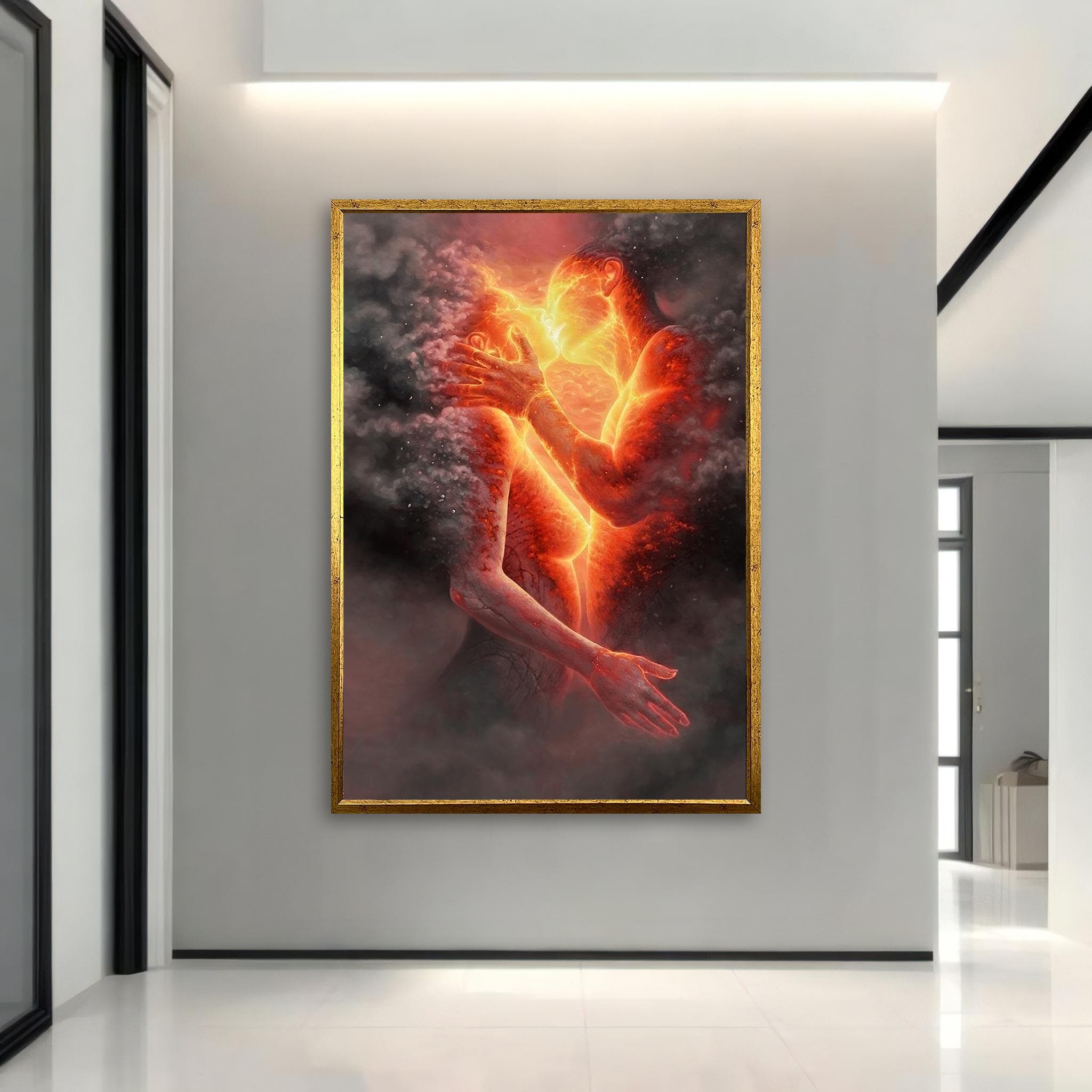 Fiery Embrace Canvas Art - Passionate Lovers Wall Art, Abstract Fire and Smoke, Romantic Modern Decor, Ready to Hang - image 4