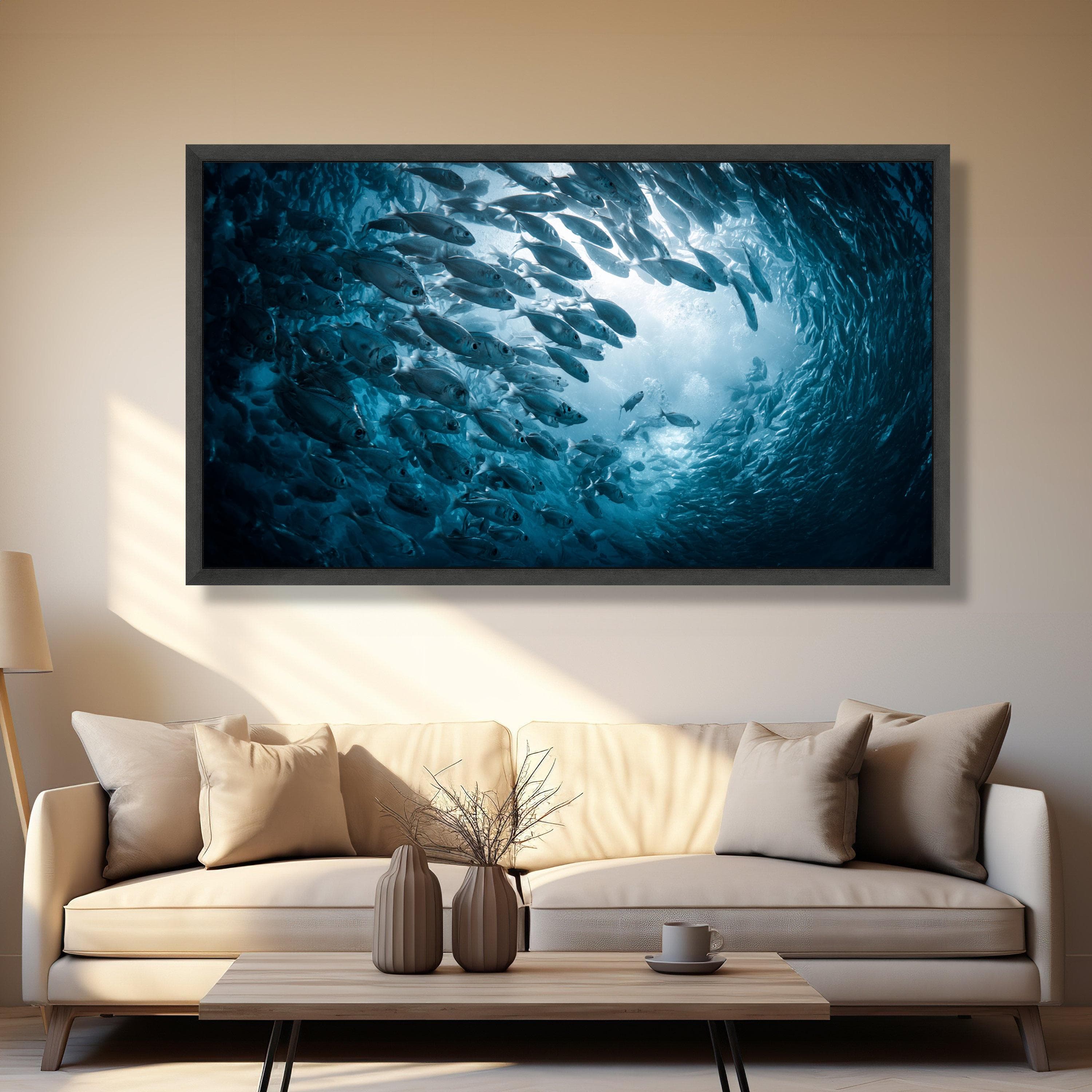 Underwater School of Fish Canvas, Ocean Life Wall Art, Marine Wildlife Canvas, Blue Sea Scene Decoration, Nautical Wall Art Print - image 4