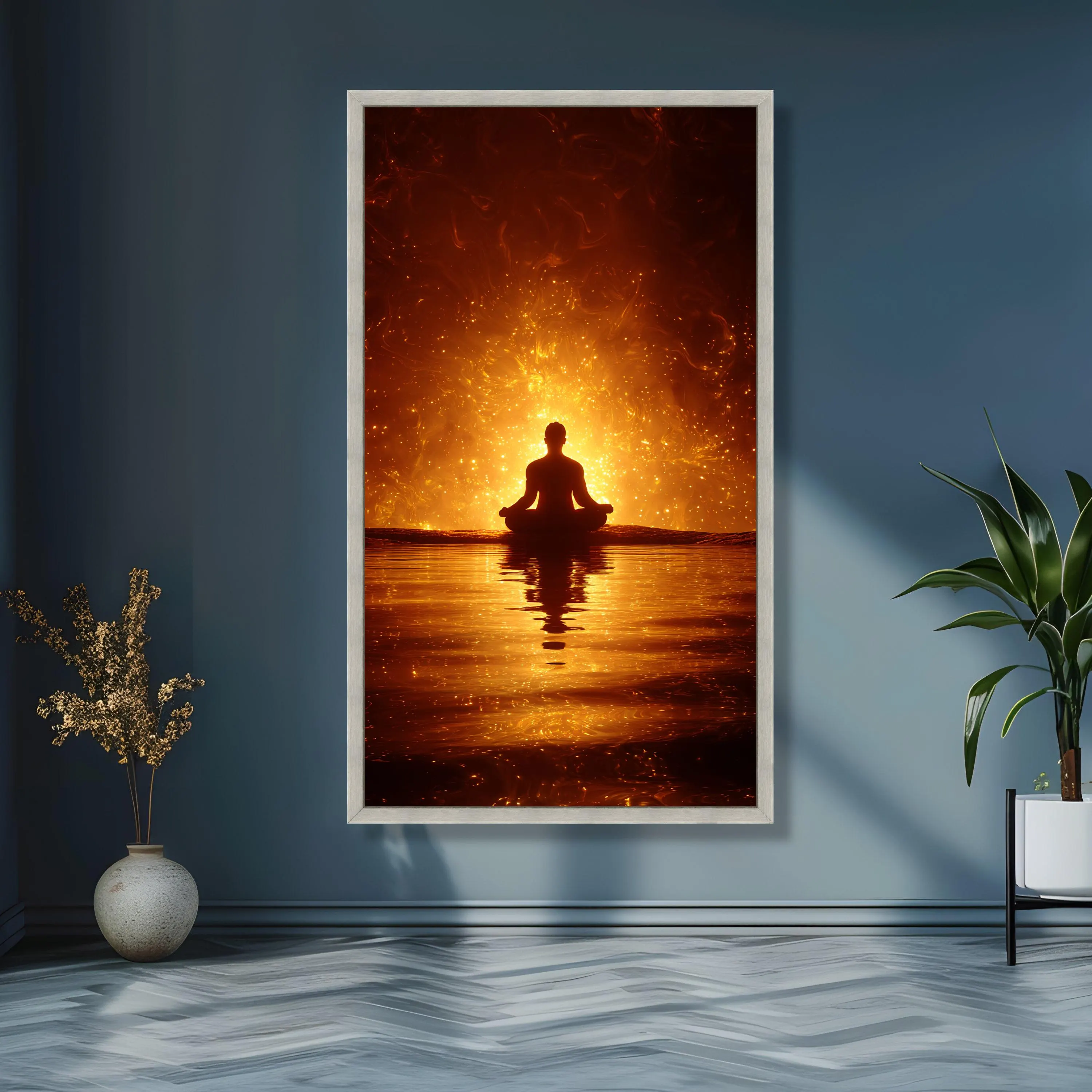 Illuminated Meditation Silhouette Canvas, Spiritual Glow Wall Art, Zen Serenity Reflection, Yoga Pose Decoration, Tranquil Atmosphere Canvas - image 5