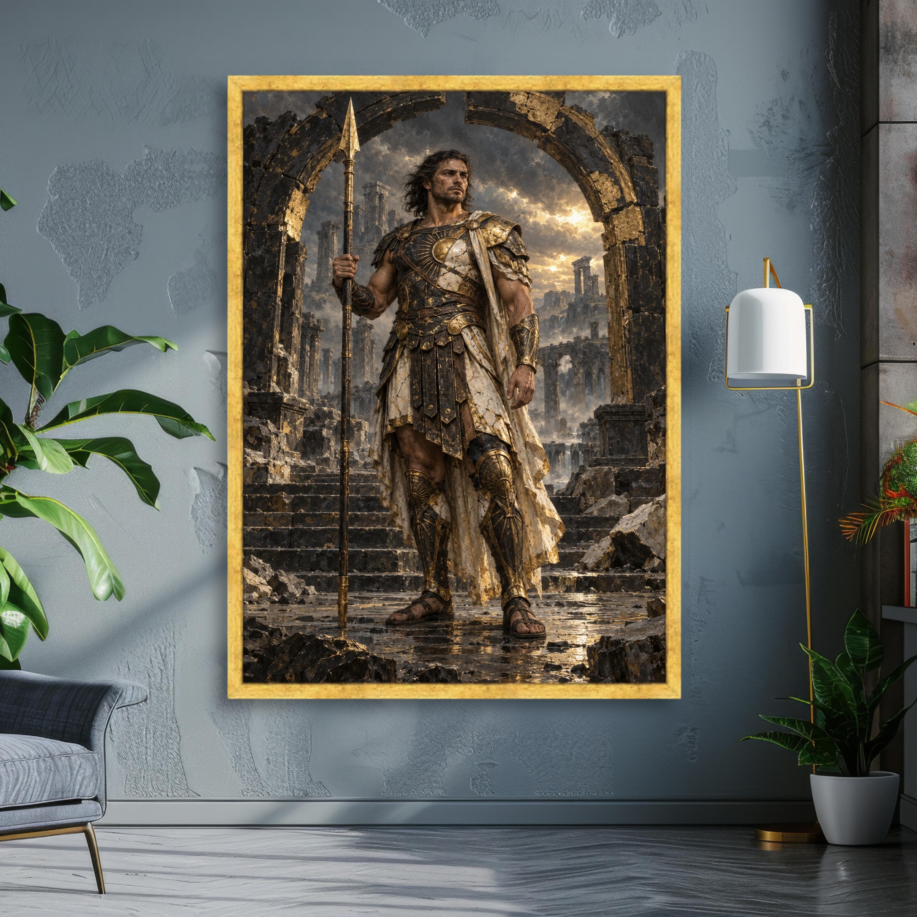 Mythical Warrior Canvas Print, Dramatic Wall Art, Fantasy Decor for Home, Heroic Figure in Ancient Ruins, Unique Wall Decoration - image 3