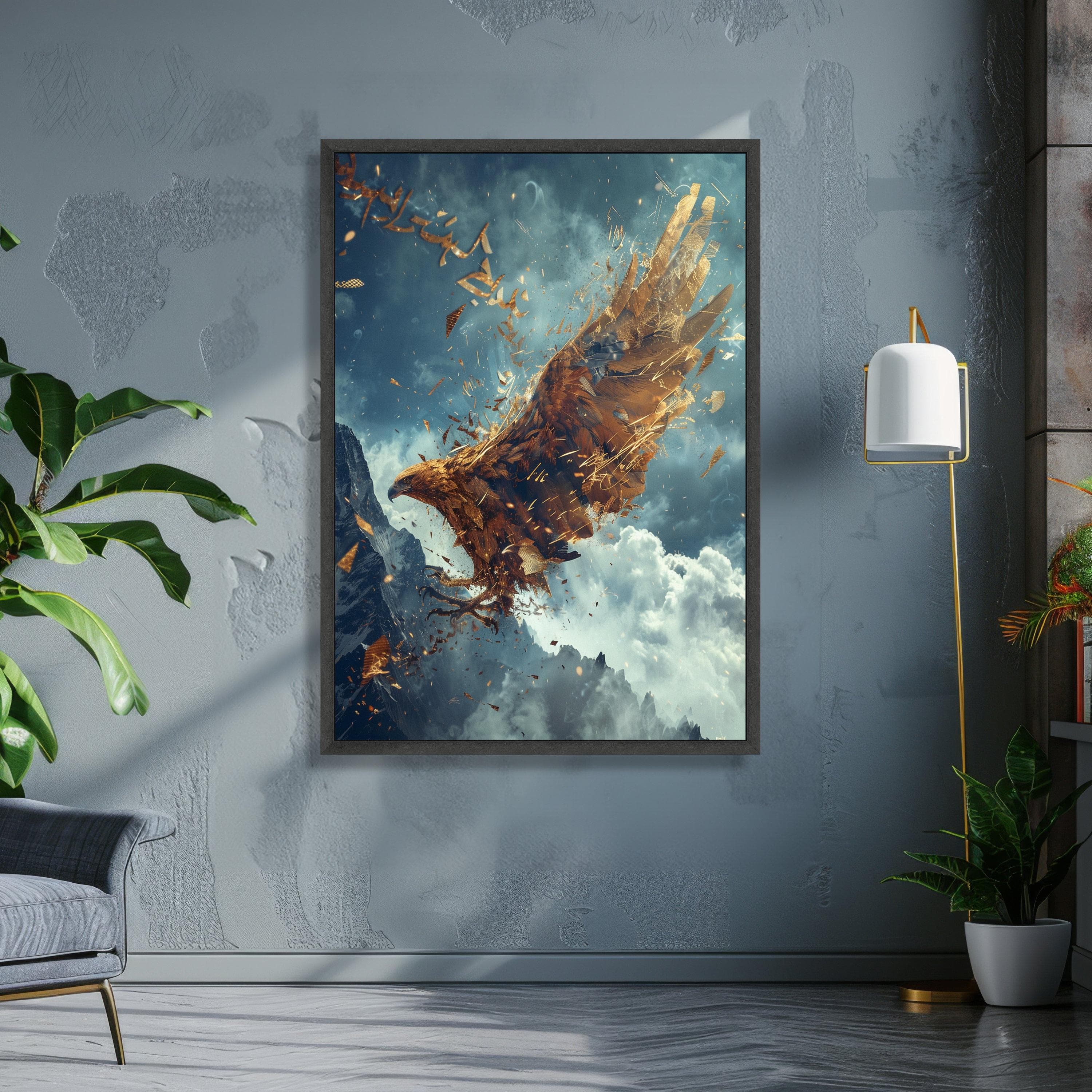 Majestic Golden Eagle Canvas Wall Art, Abstract Flying Bird, Mountain Sky Landscape, Nature Wildlife Canvas Decoration, Ready to Hang - image 4