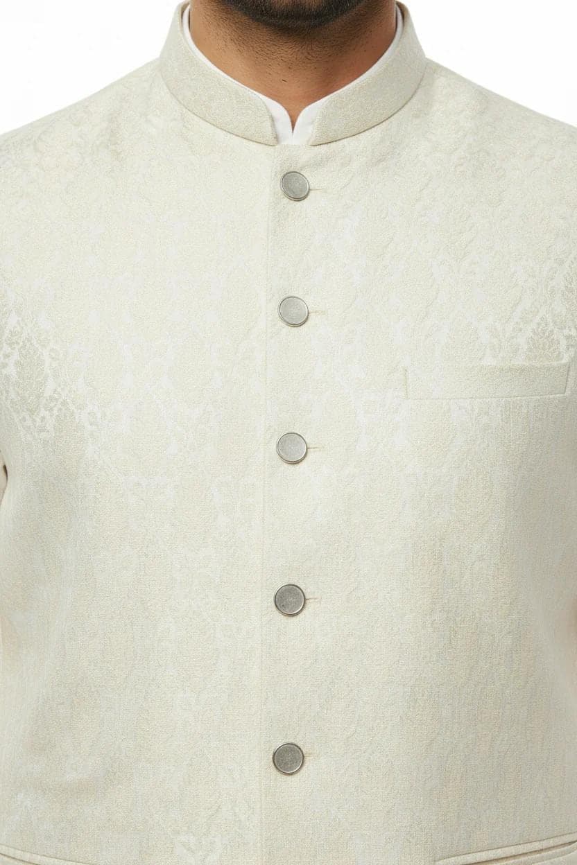 Cream Waistcoat Men's Close-Up