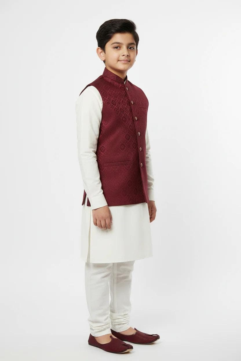 Boy in Maroon Medallion Waistcoat – Side