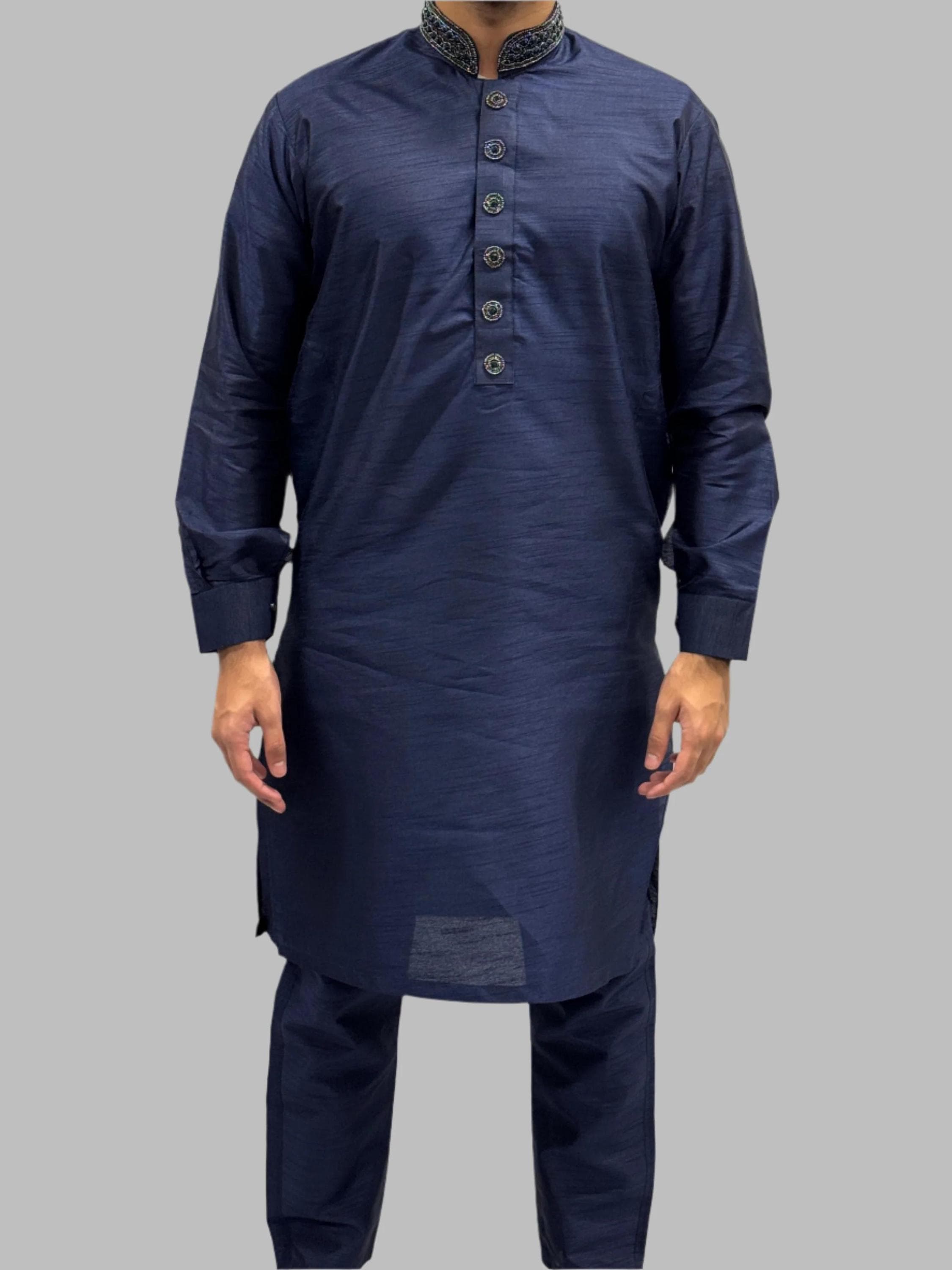 Silky Navy Beadwork Front View