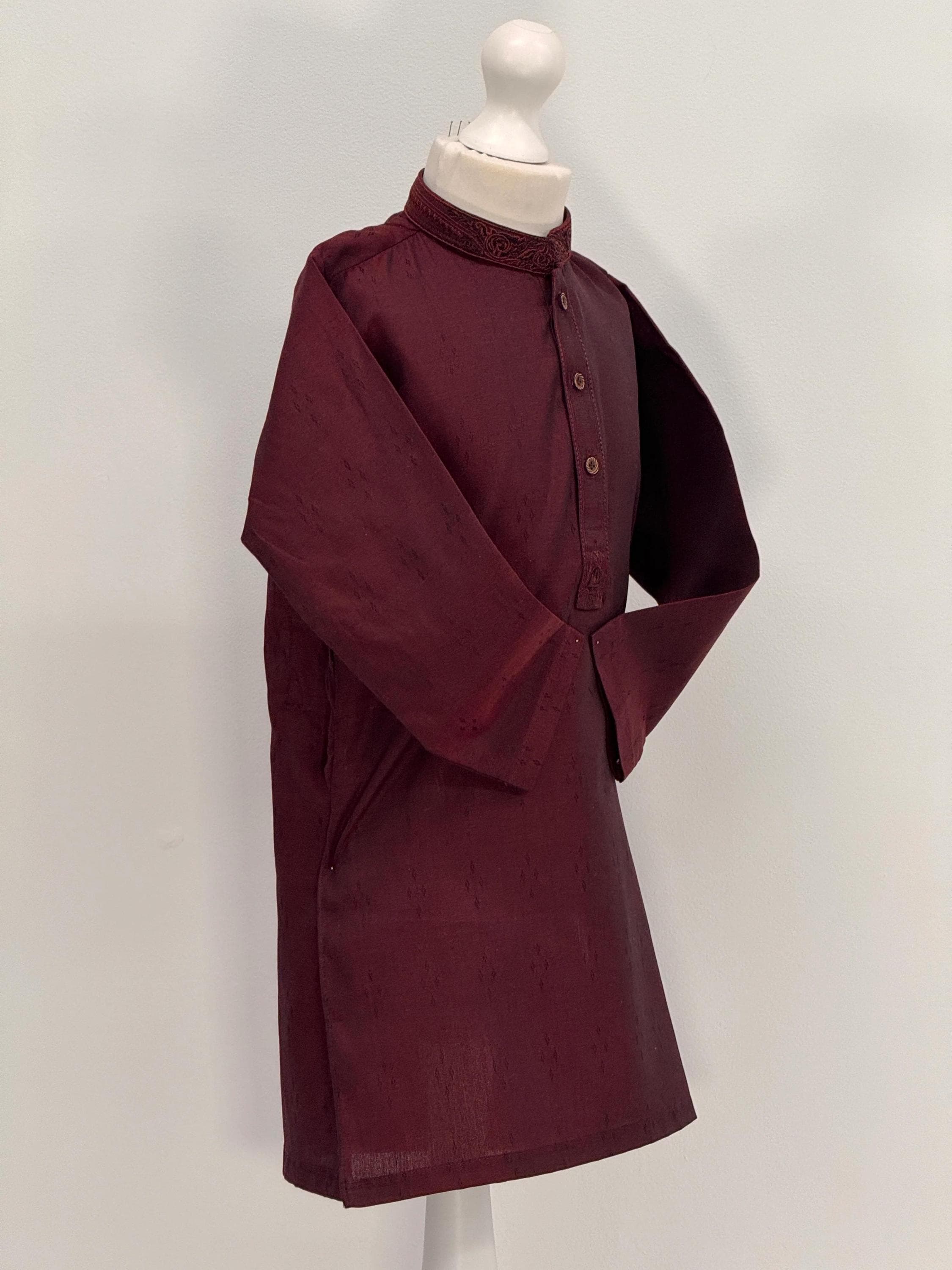 Boys Maroon 3 Kurta with Placket Embroidery - image 4