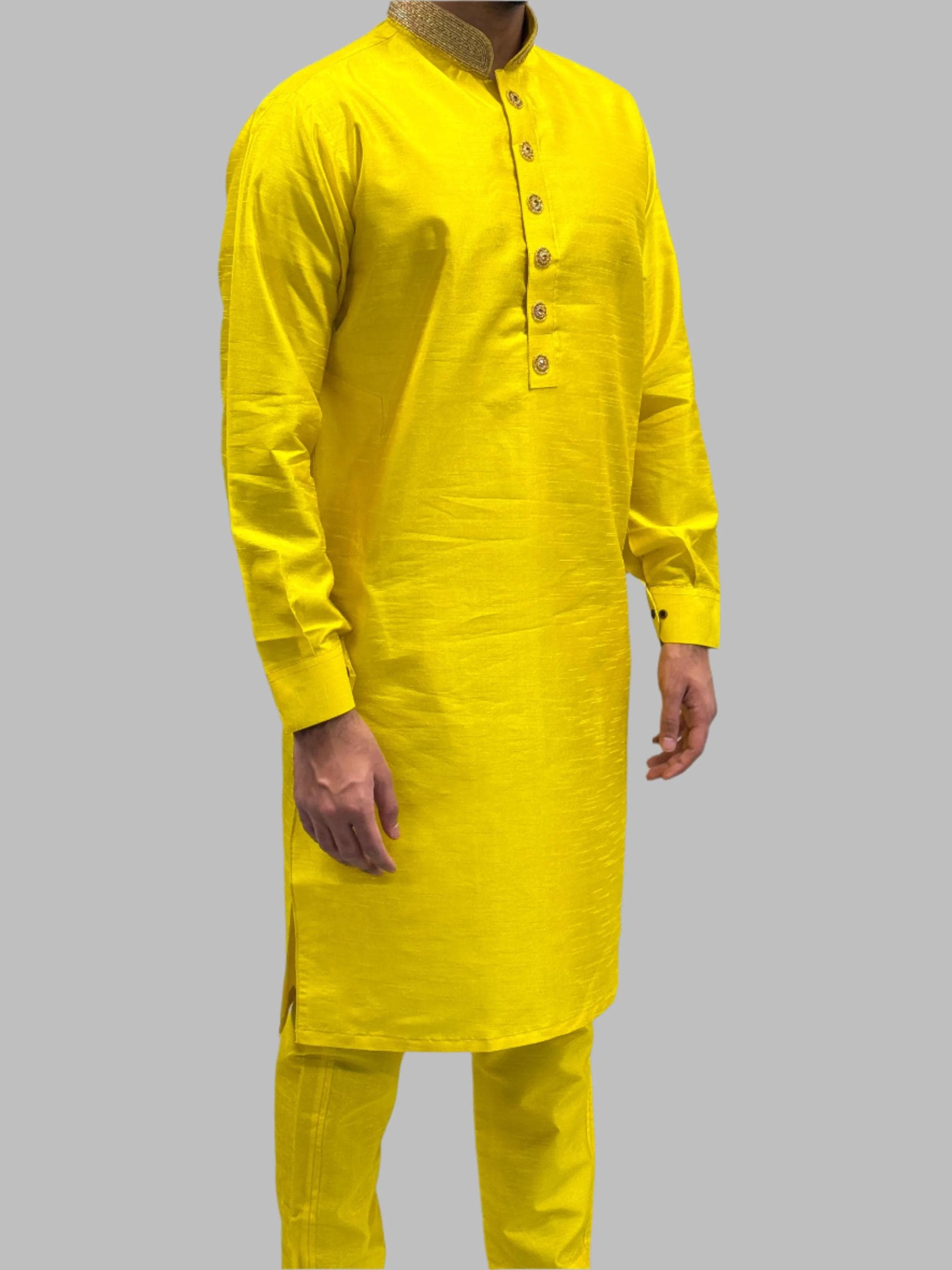 Boys Yellow Twist Silky Beadwork Trouser Suit