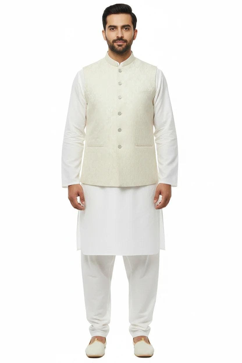 Cream Diamond Waistcoat Men's Front