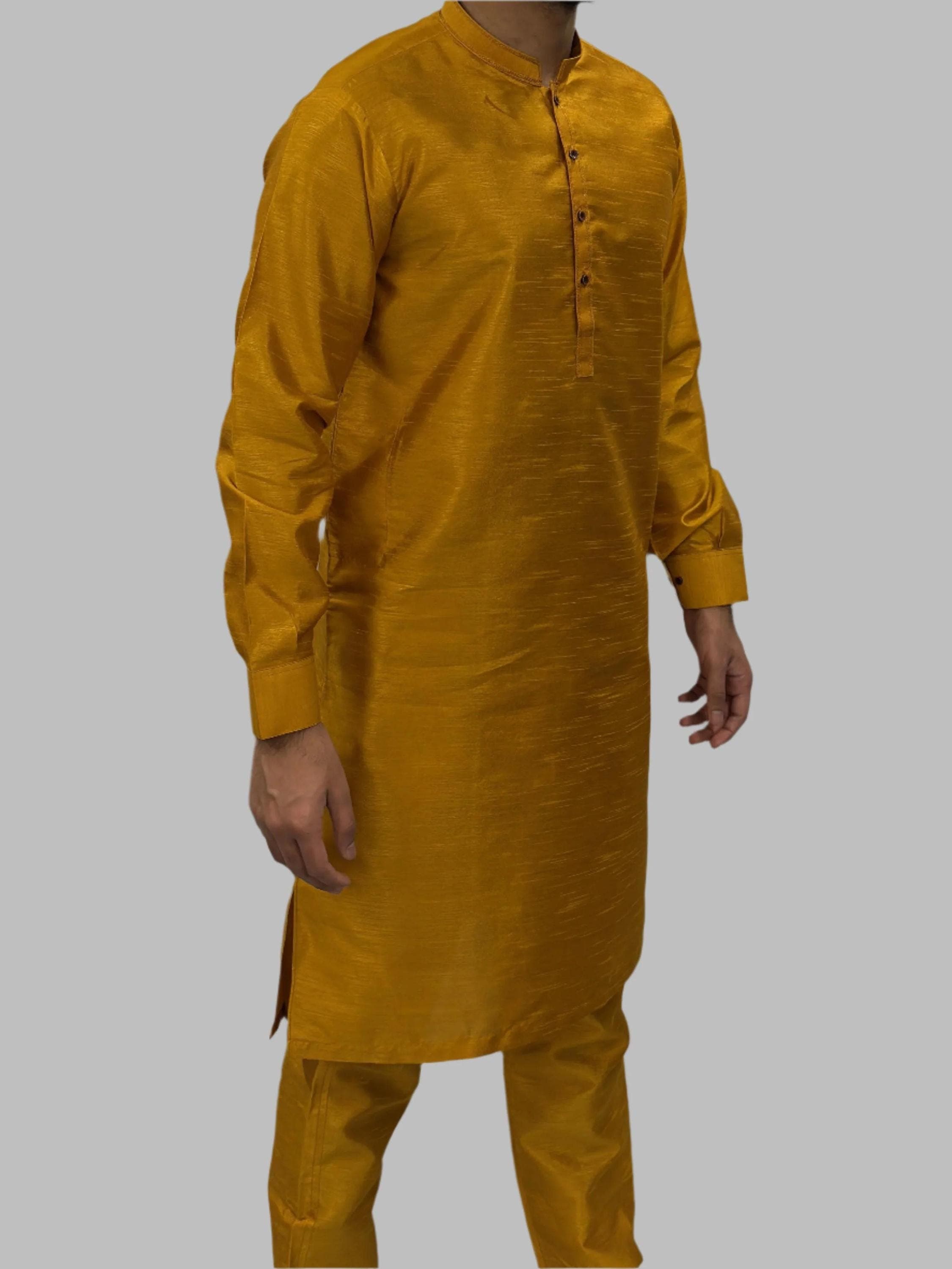 Men's Sunset Orange Plain Silky Trouser Suit