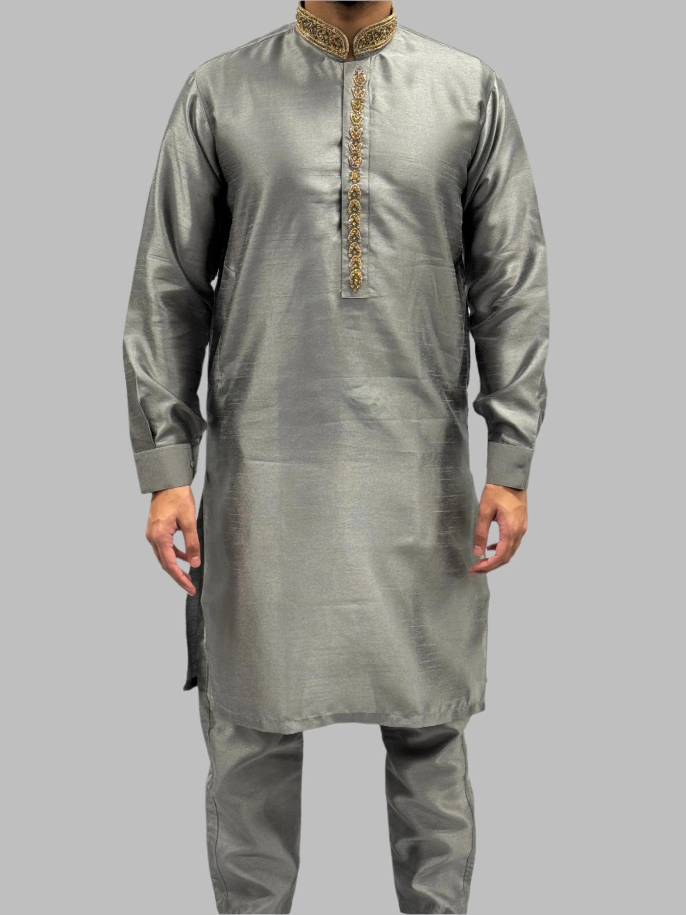Silky Grey Beadwork Front View