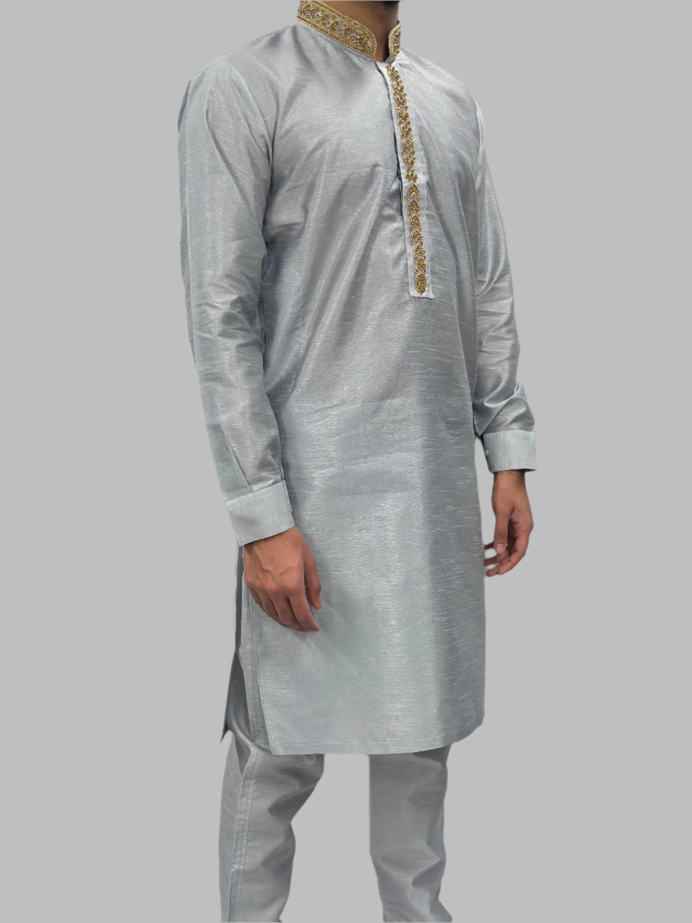 Men's Powder Blue Silky Beadwork Trouser Suit