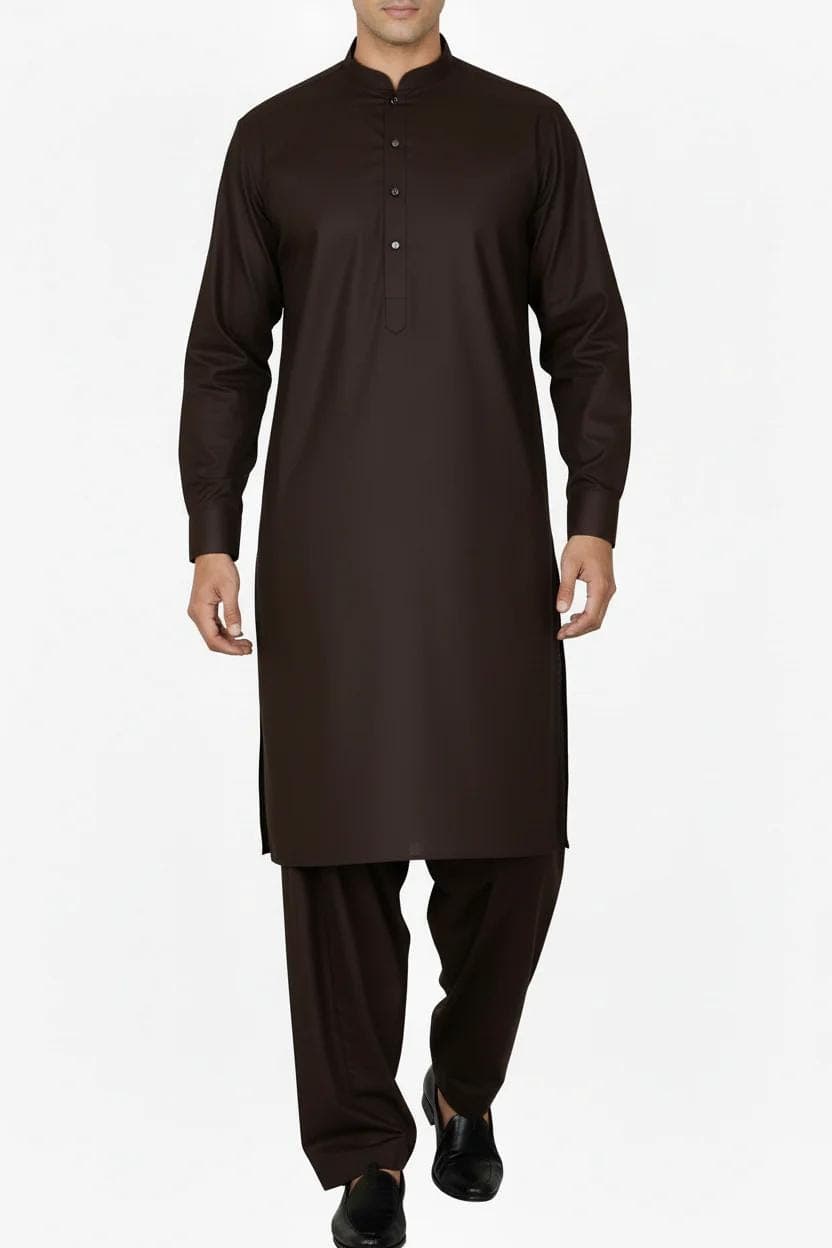 Men's Premium Shalwar Kameez Plain - Dark Brown