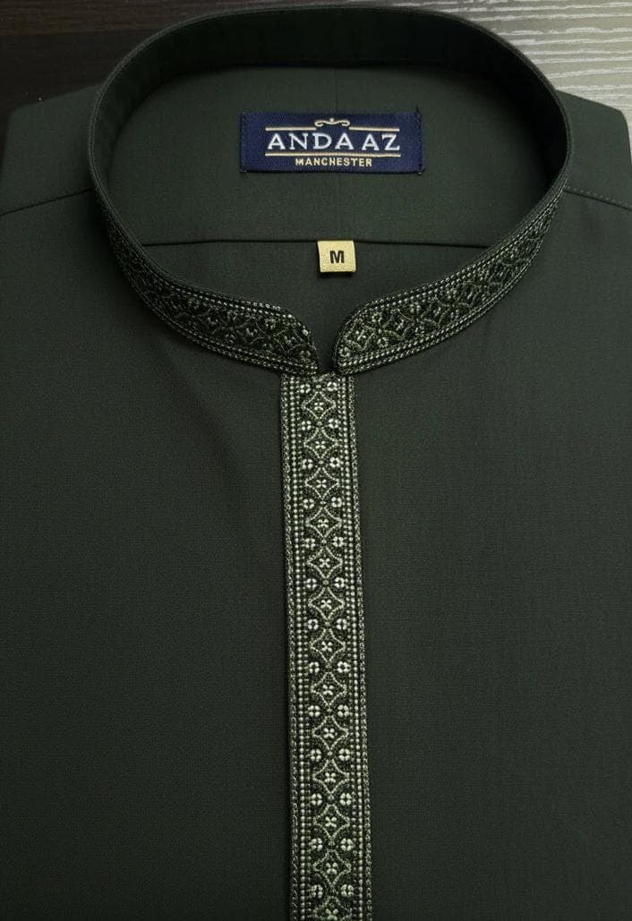 Boys Shalwar Kameez Forest Green Multi Colour Placket Embroidery
