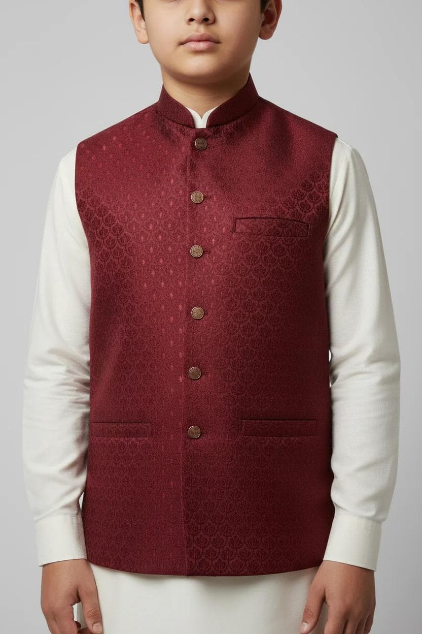 Boy in Maroon Shell Waistcoat – Close Up