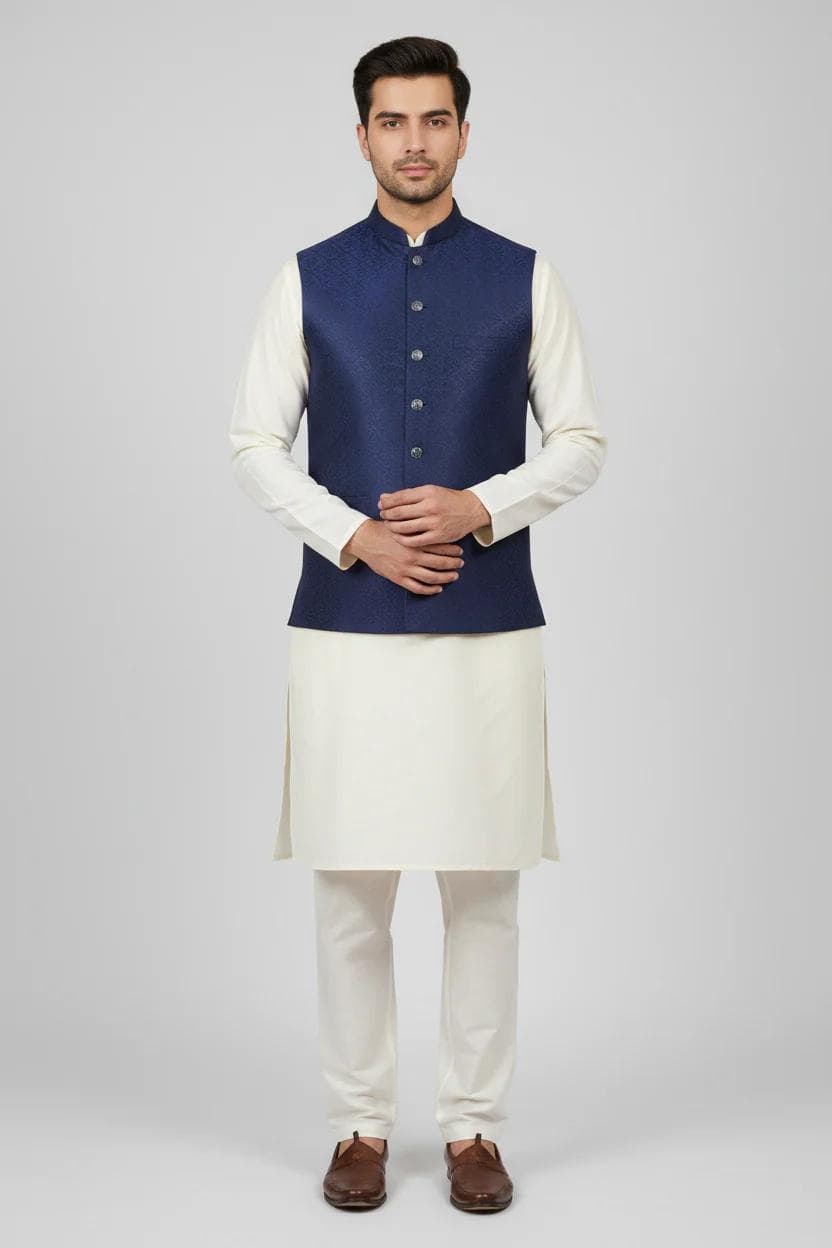 Navy waistcoat full-length
