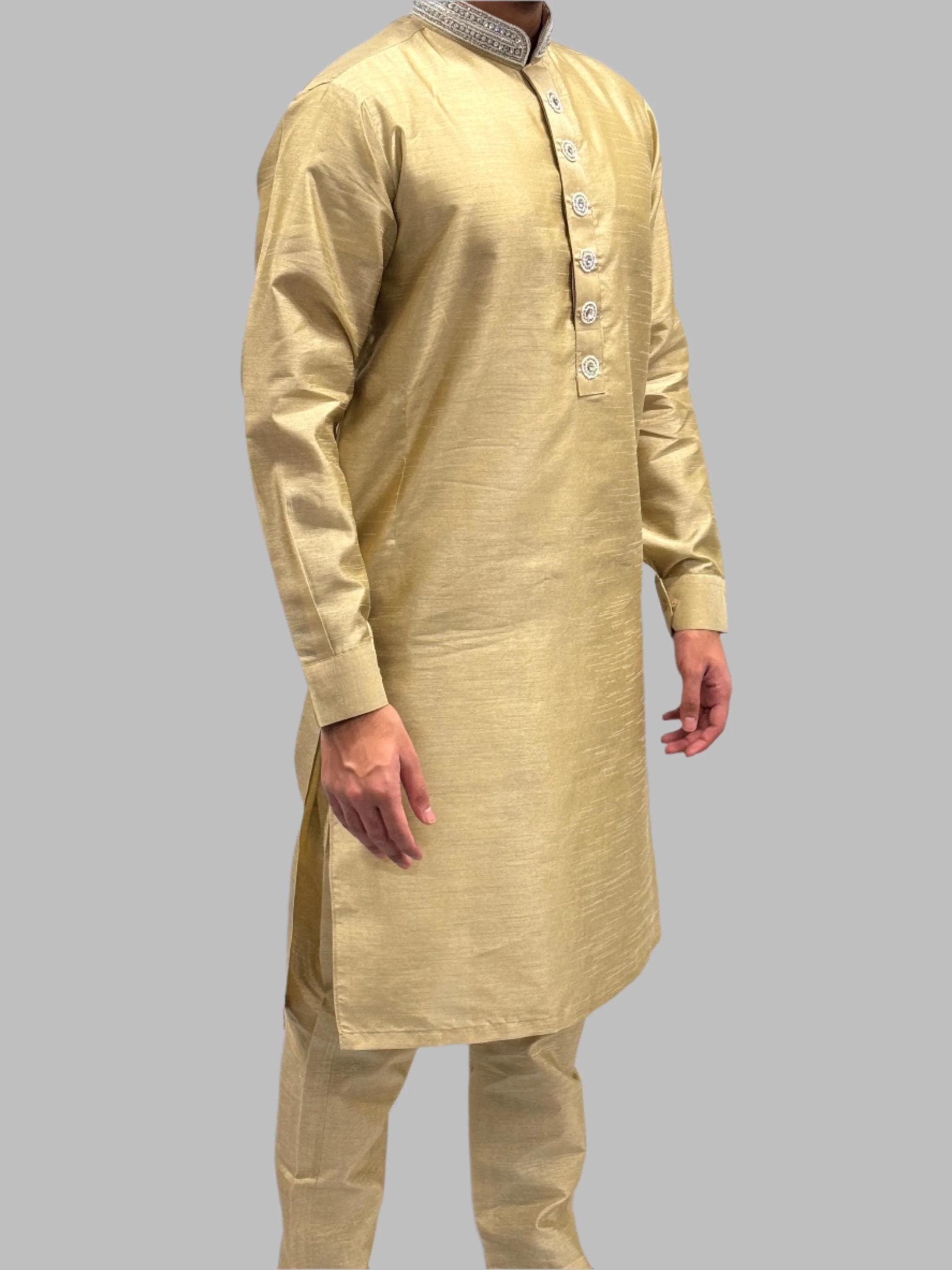Boys Light Gold Silky Beadwork Trouser Suit