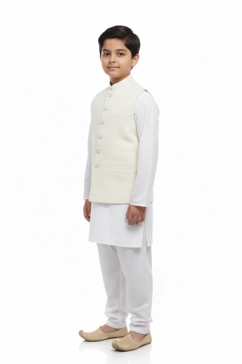 Cream Waistcoat Boy Three-Quarter Pose