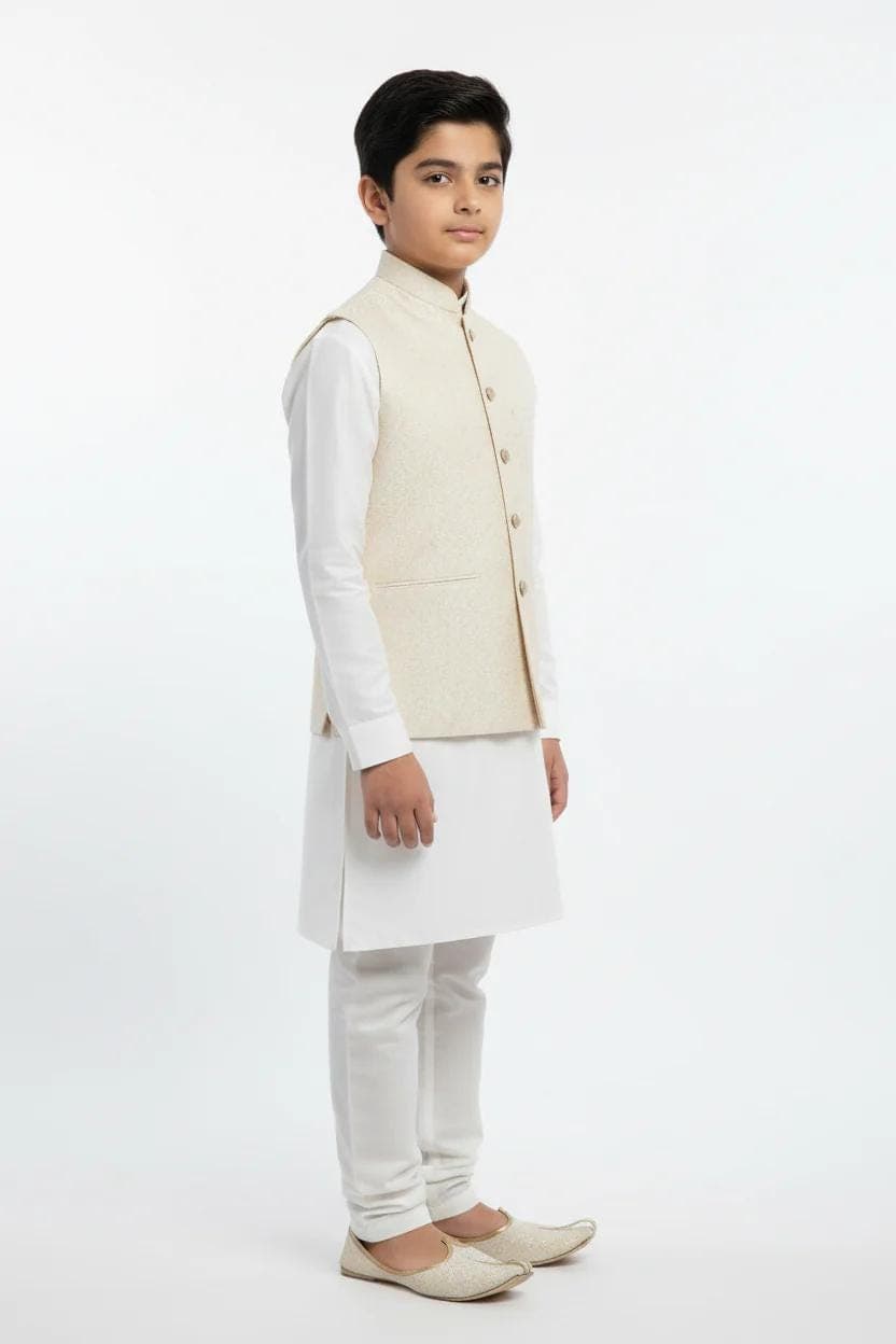 Boy in Ivory Champagne Marble Waistcoat – Side