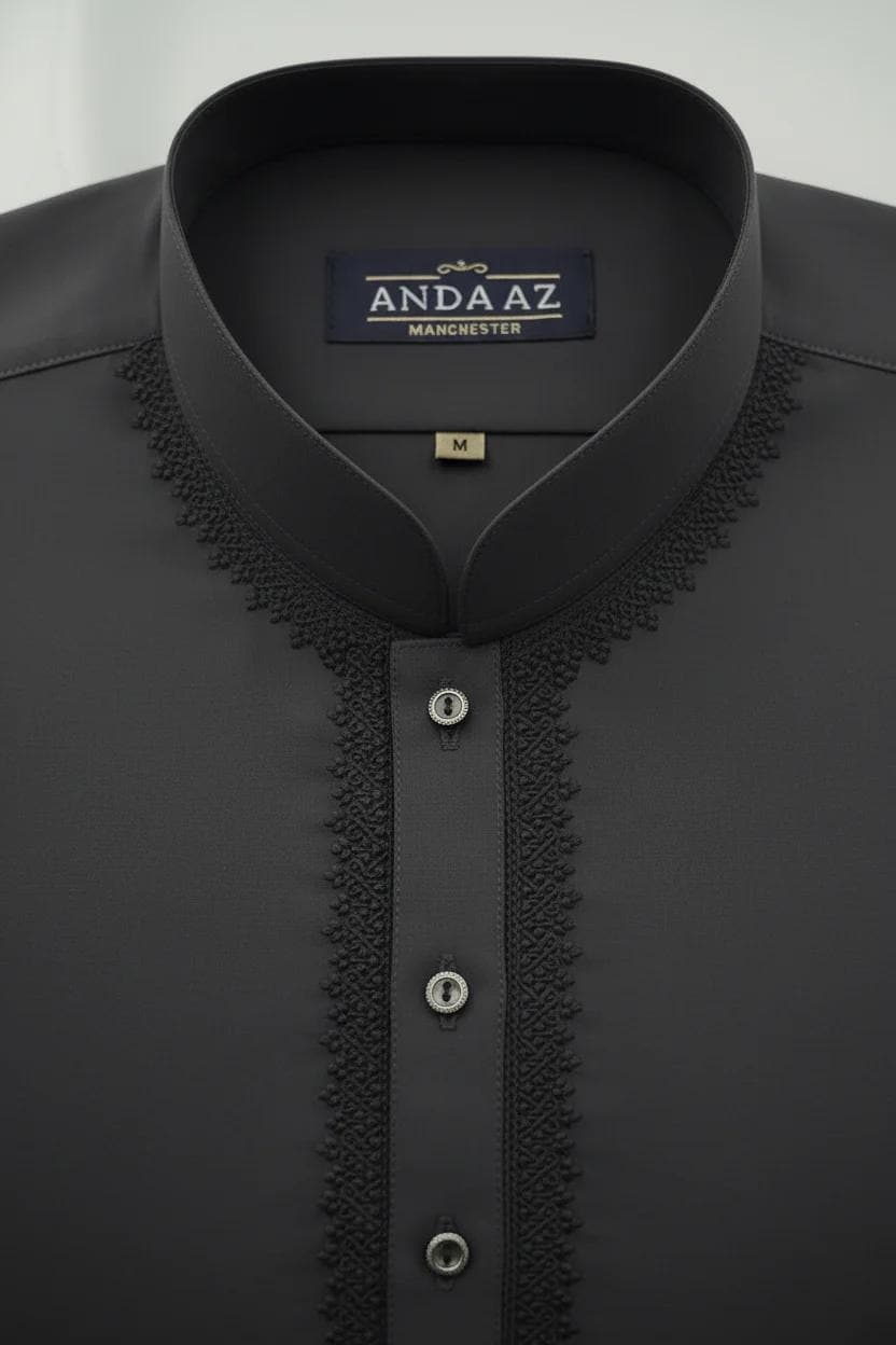 Boys Shalwar Kameez Graphite Grey Piyala Embroidery
