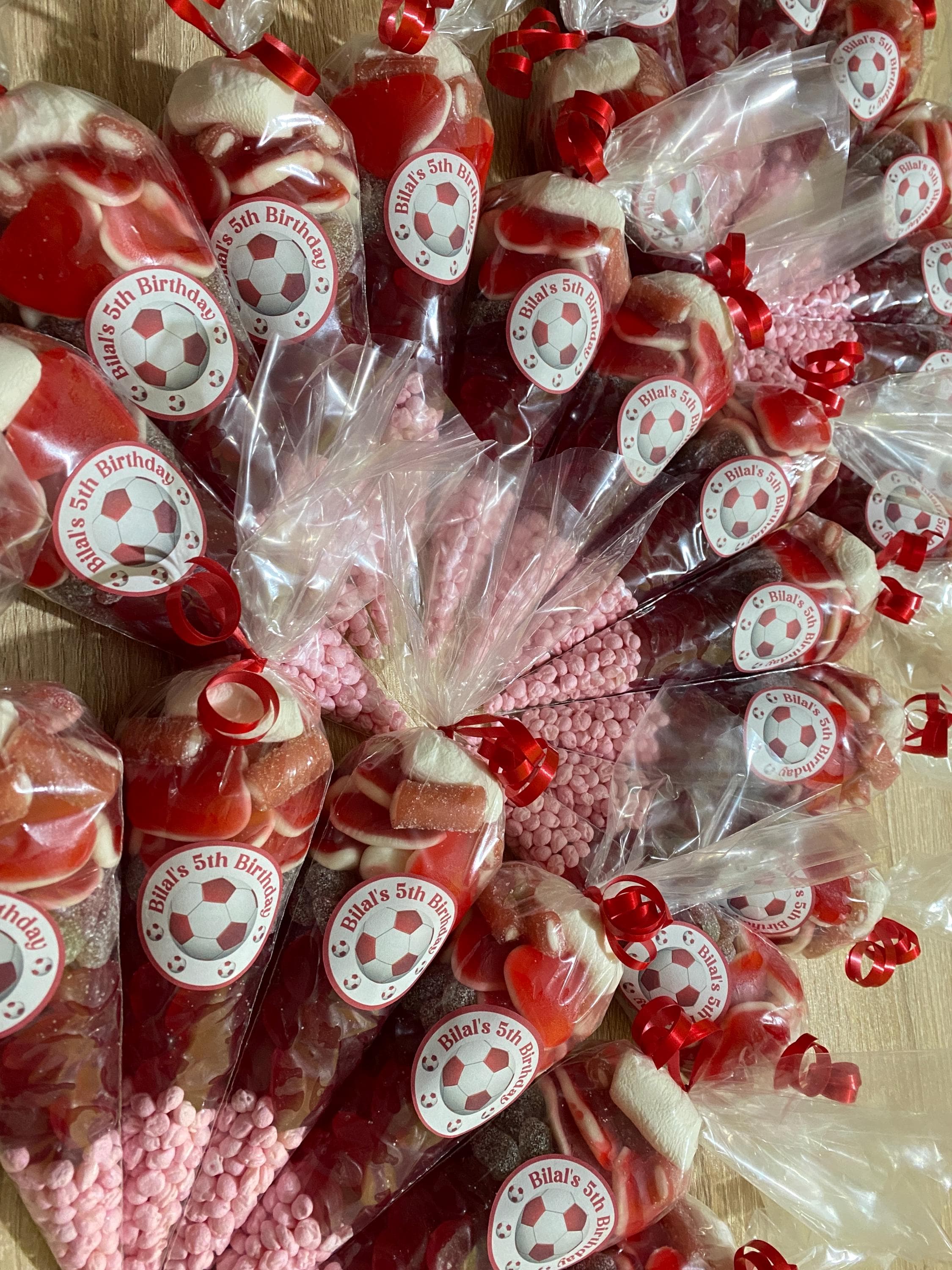 Football themed sweetcones-Red soccer theme birthday favours-halal sweet cones- personalised stickers- chose your own team/colour-birthday - image 4