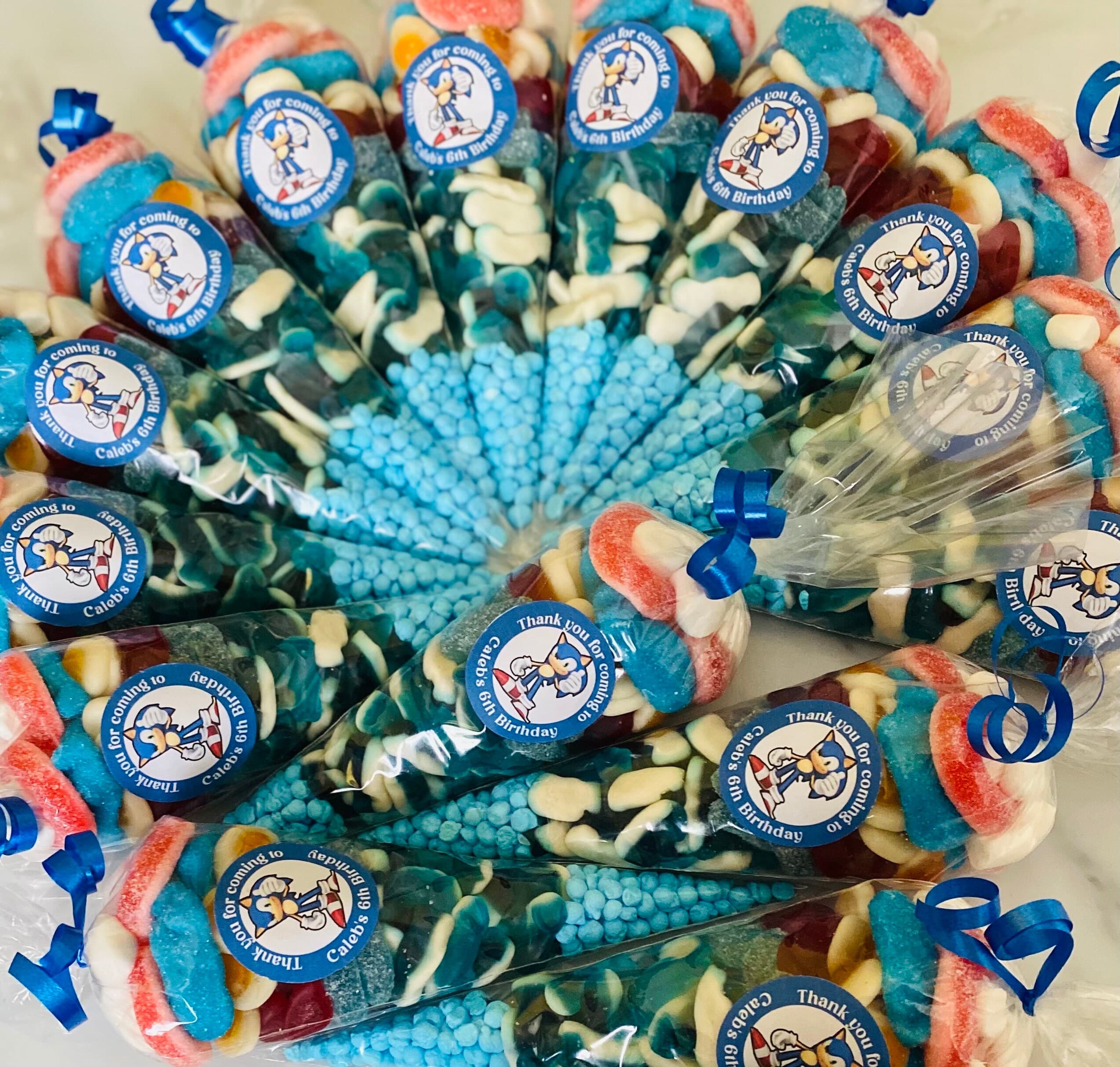 Sonic themed sweetcones-sonic themed birthday favours-halal sweet cones- personalised stickers- any colour any theme-birthday party - image 3