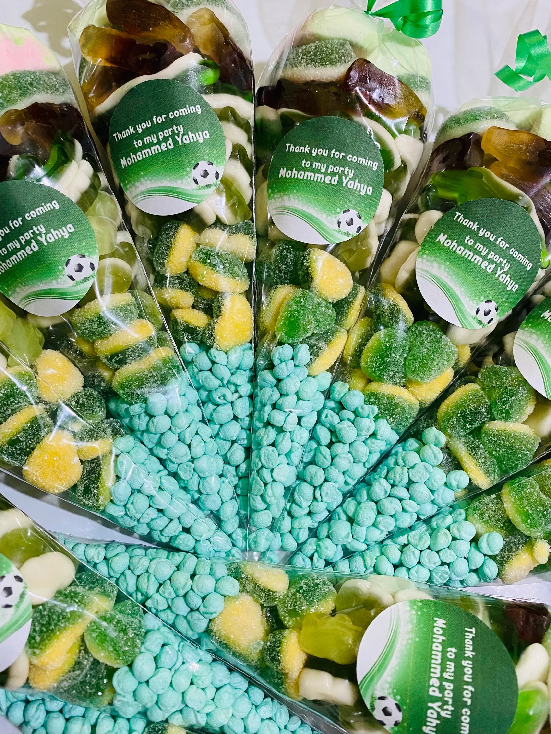 Football themed sweetcones-soccer theme birthday favours-halal sweet cones- personalised stickers- chose your own team/colour-birthday party