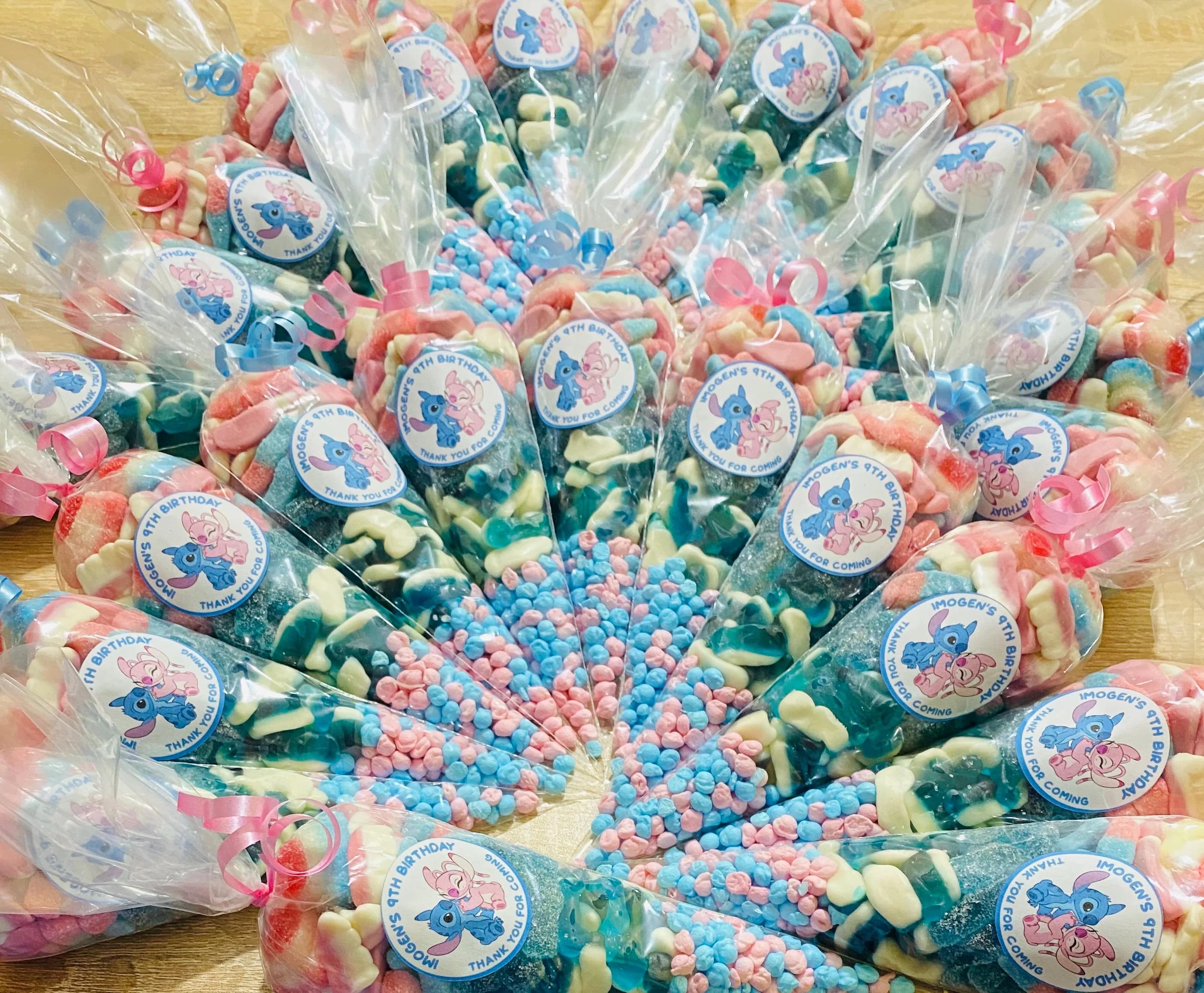 Stitch and Angel themed sweetcones-stitch themed birthday favours-halal sweet cones- personalised stickers-birthday party-lilo & stitch