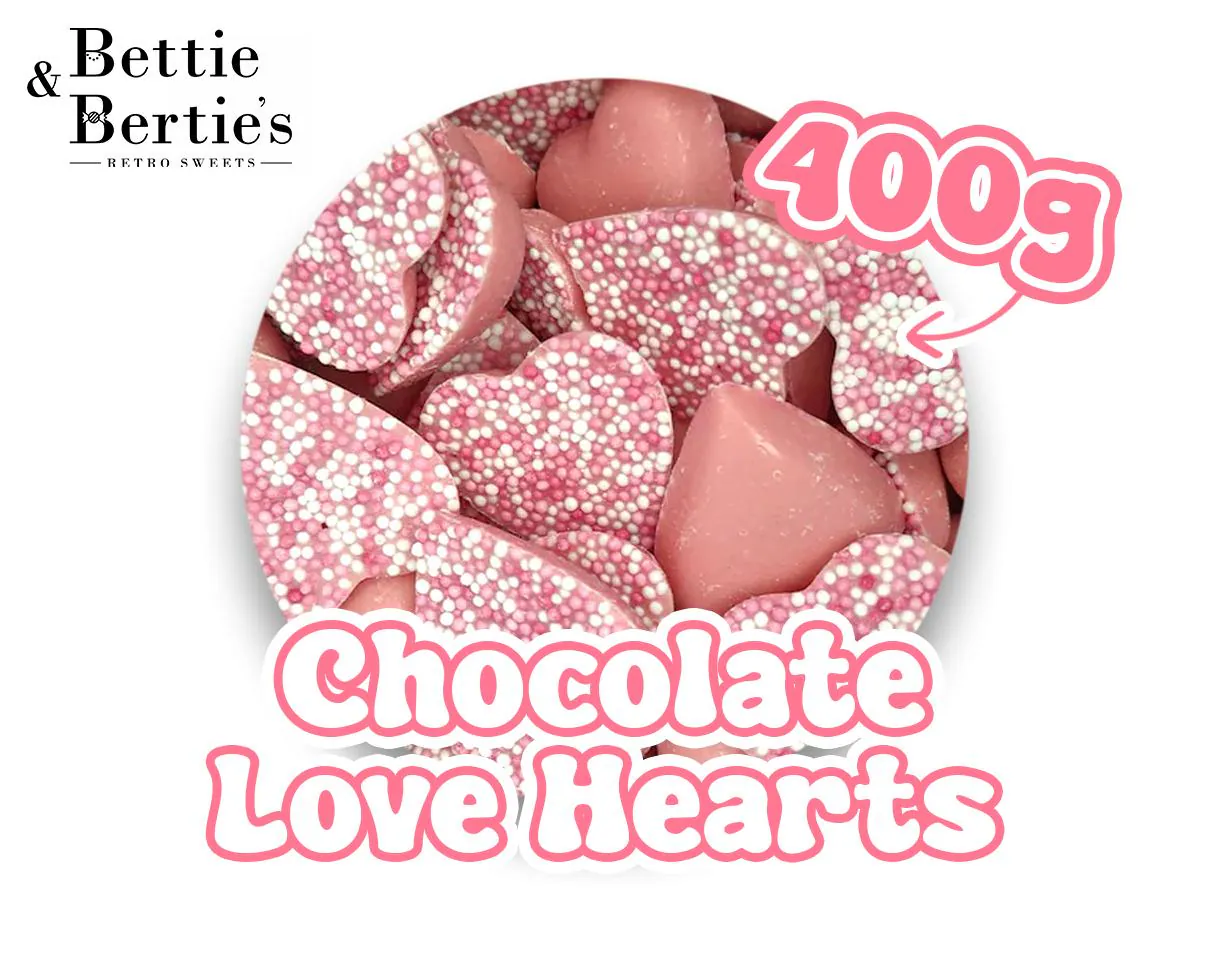 Chocolate Love Hearts Gift Bag, Pink Retro Sweets (400g) - image 3