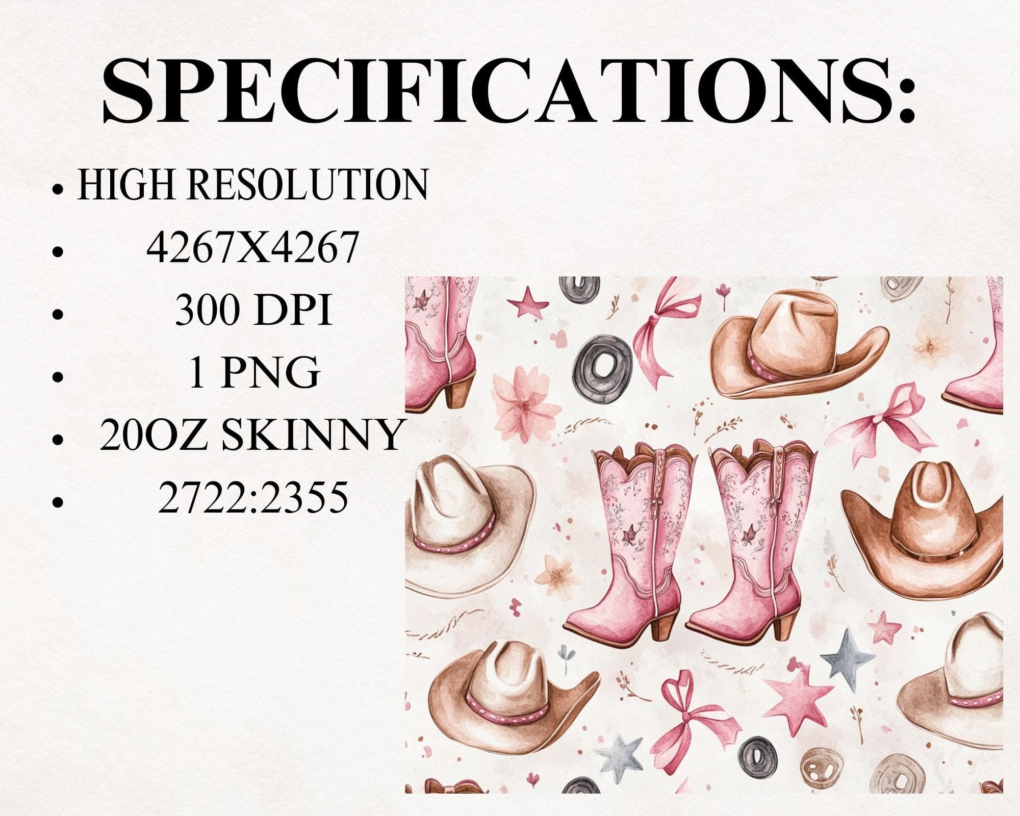 Coquette Cowgirl Boots and cowboys hat Tumbler Wrap -20oz Skinny Tumbler Wrap Sublimation Design -Western Tumbler Wrap PNG -Digital Download - image 5