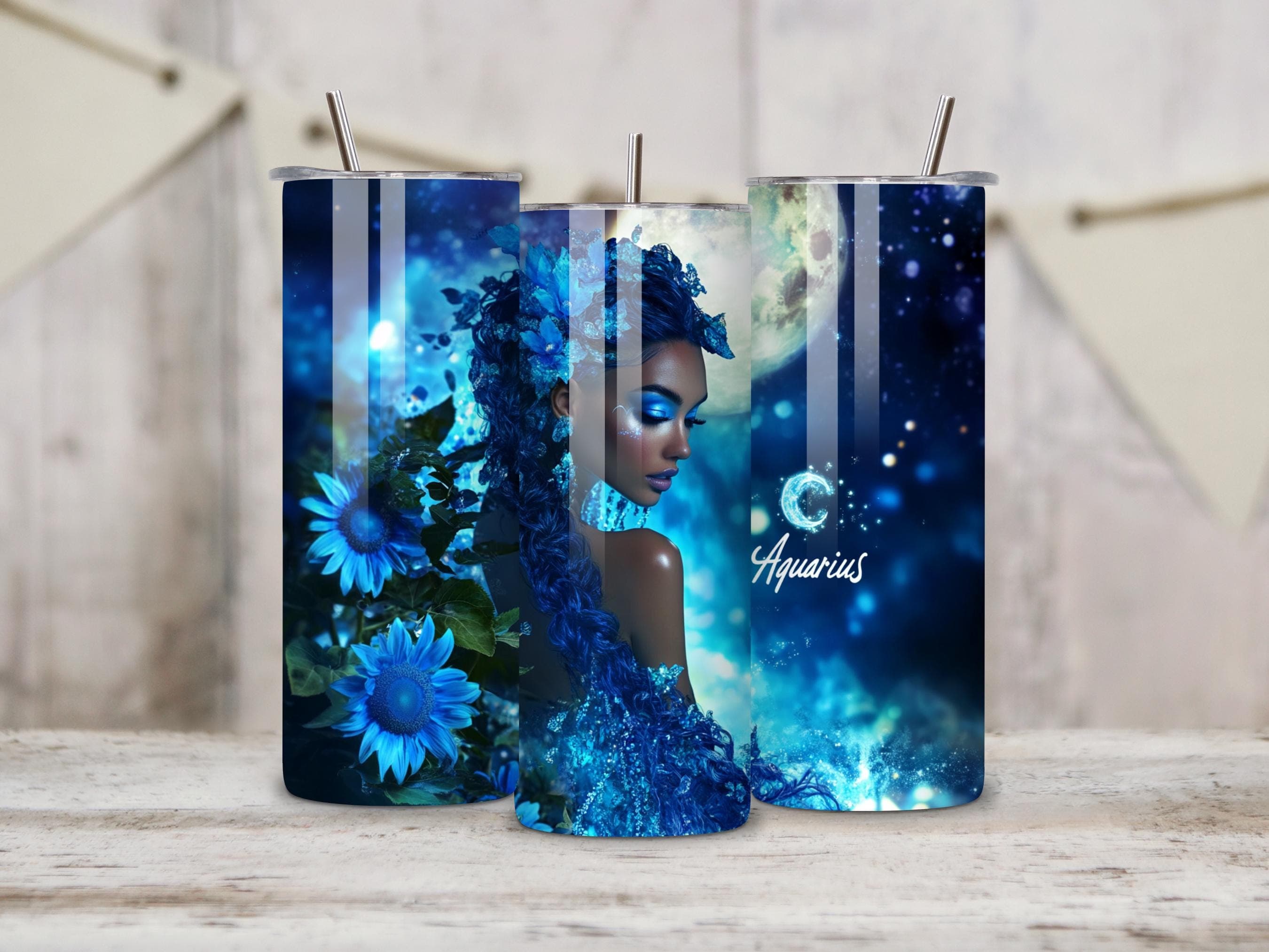 Zodiac Tumbler Wrap, Zodiac Sign Wrap, 20oz aquarius zodiac Skinny Tumbler Wrap PNG, Black Women Sublimation Designs, Digital Download - image 3