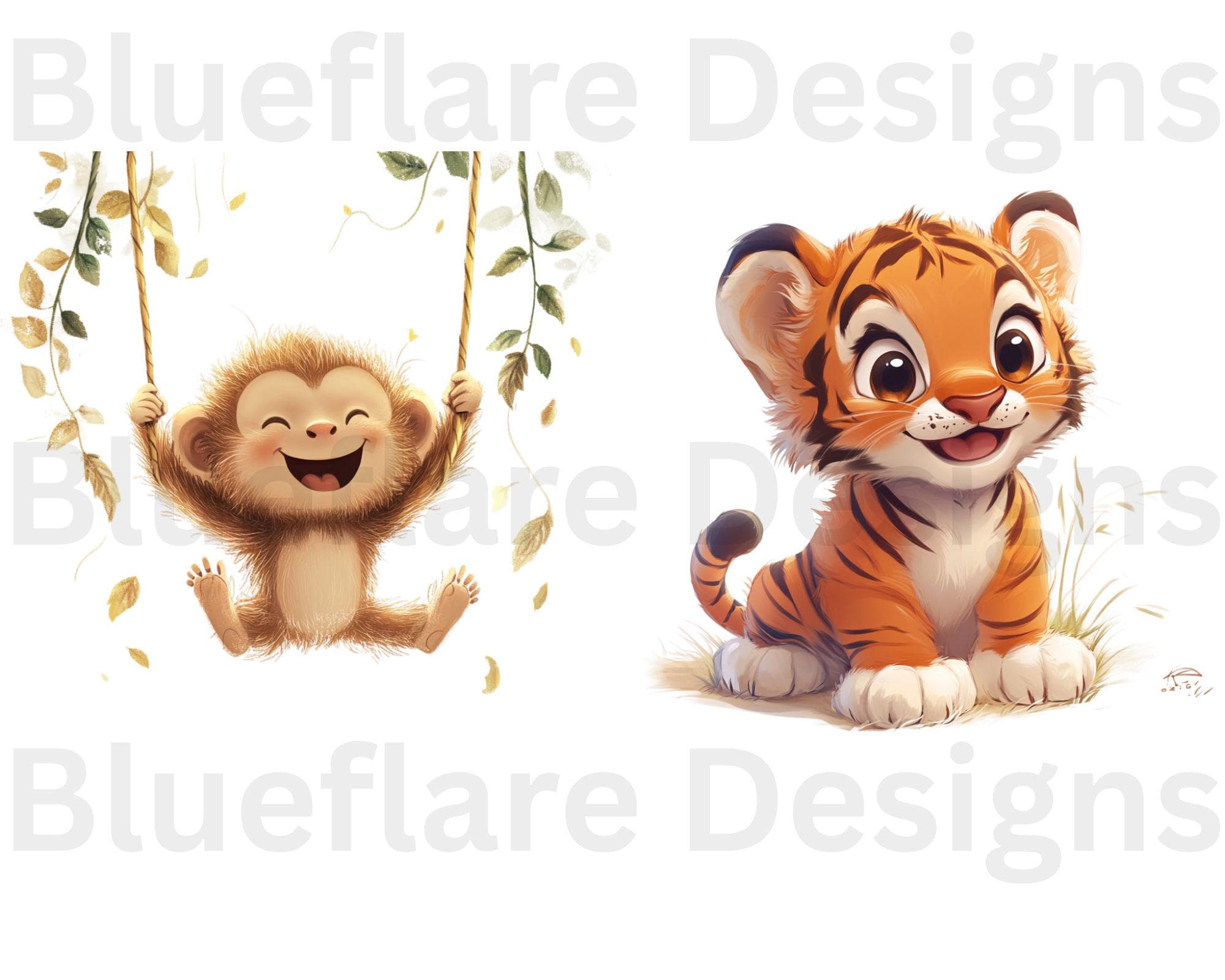 Safari Animal Clipart Bundle PNG - Wild One 1st Birthday - Watercolor Jungle Nursery Clip Art - Digital Download - image 4