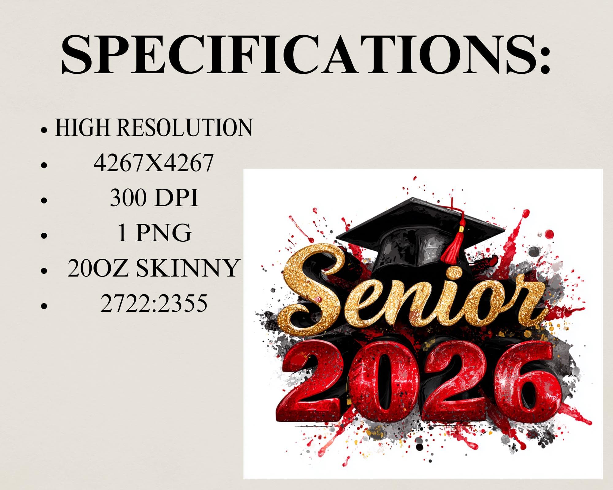 Senior 2026 Tumbler Wrap PNG for 20oz Skinny Tumbler -Senior Graduation Sublimation Design -Instant Digital Download - image 5