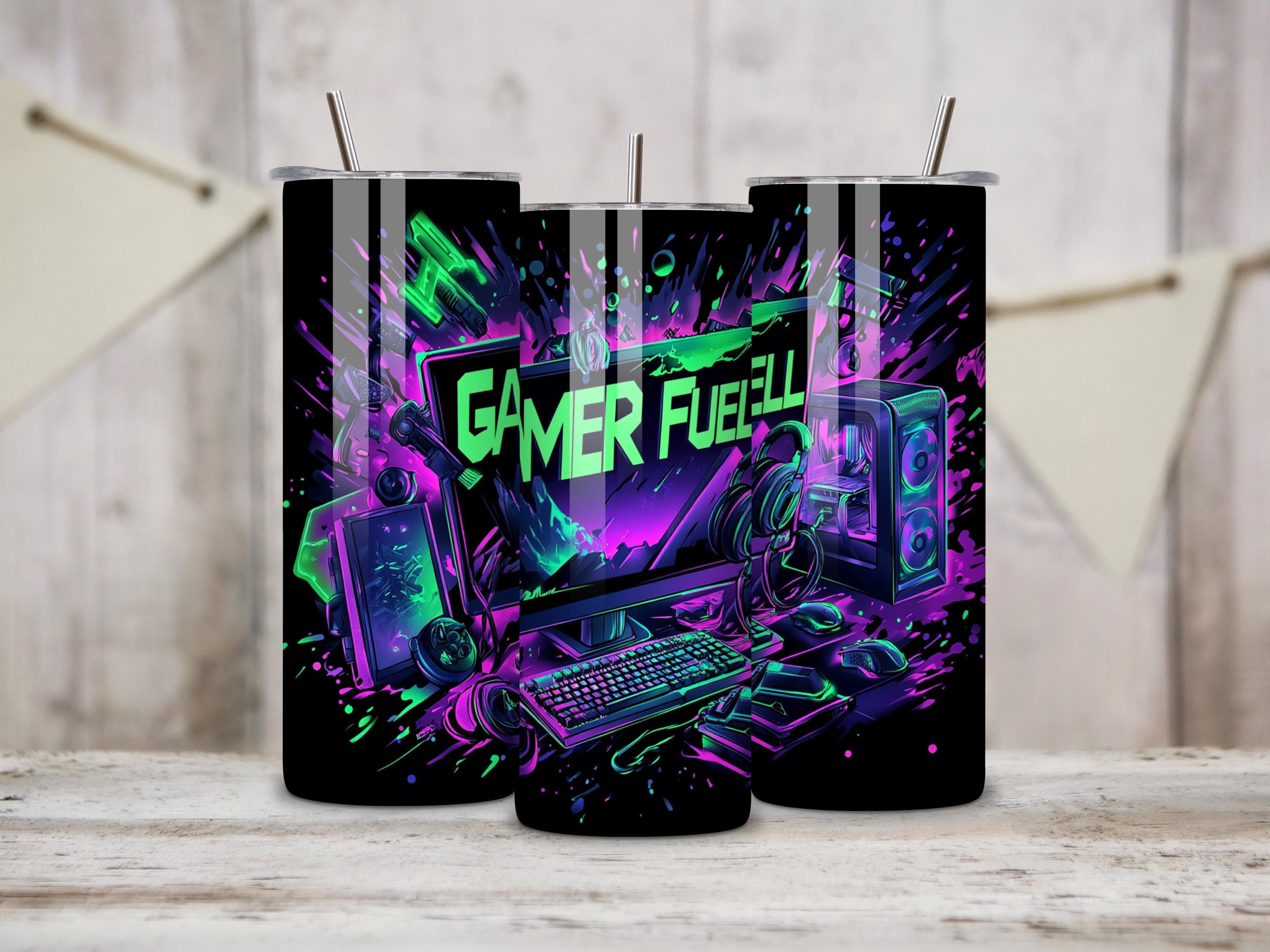 Gaming Tumbler Wrap -Gamer Fuel 20oz Skinny Tumbler Sublimation Design  -PC Gaming Gear Tumbler PNG  -Kid Video Game Tumbler PNG - image 3