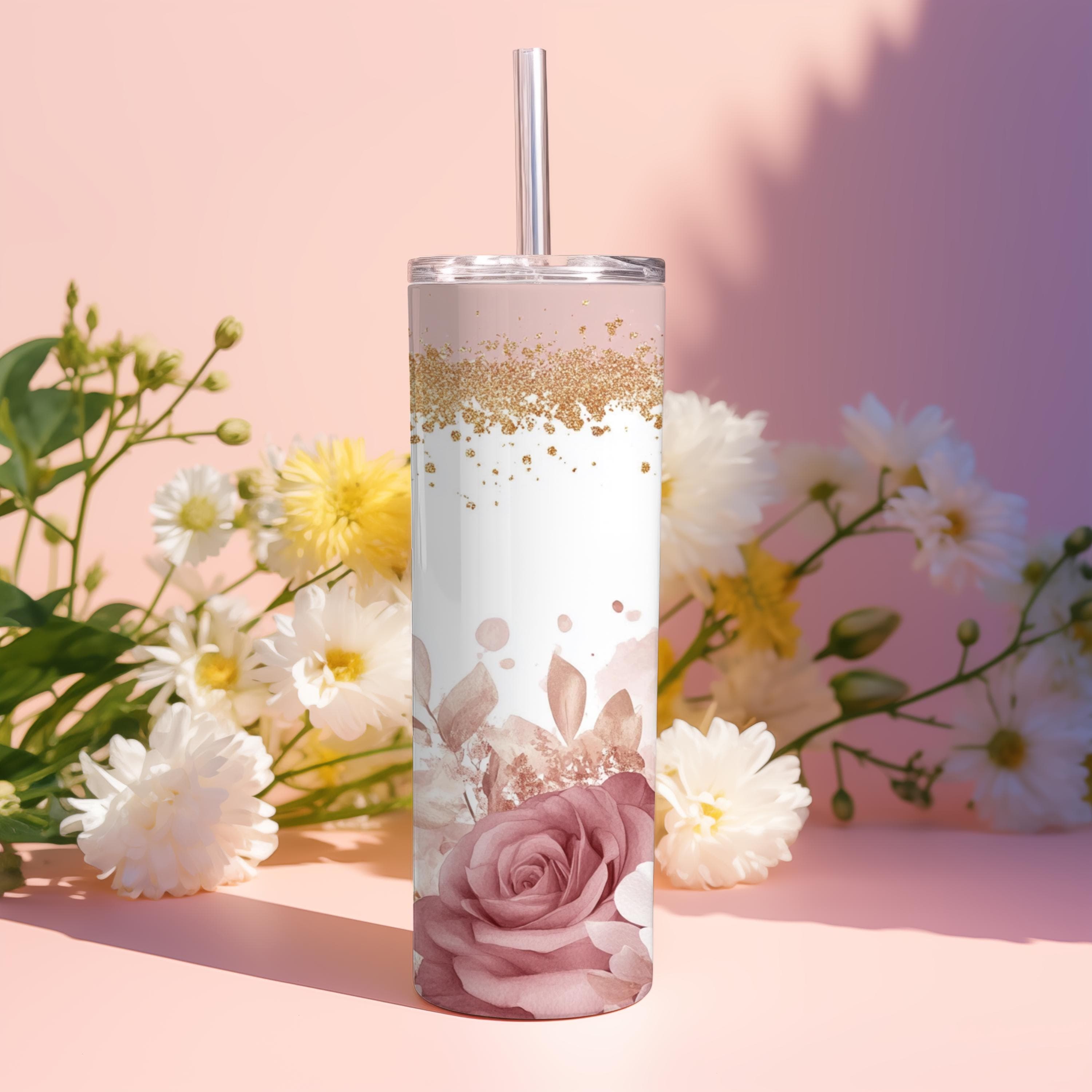 Vintage Flower Tumbler Wrap -20oz Sublimation Tumbler Design -Skinny Glitter Tumbler Wrap PNG -Floral Digital Download - image 4